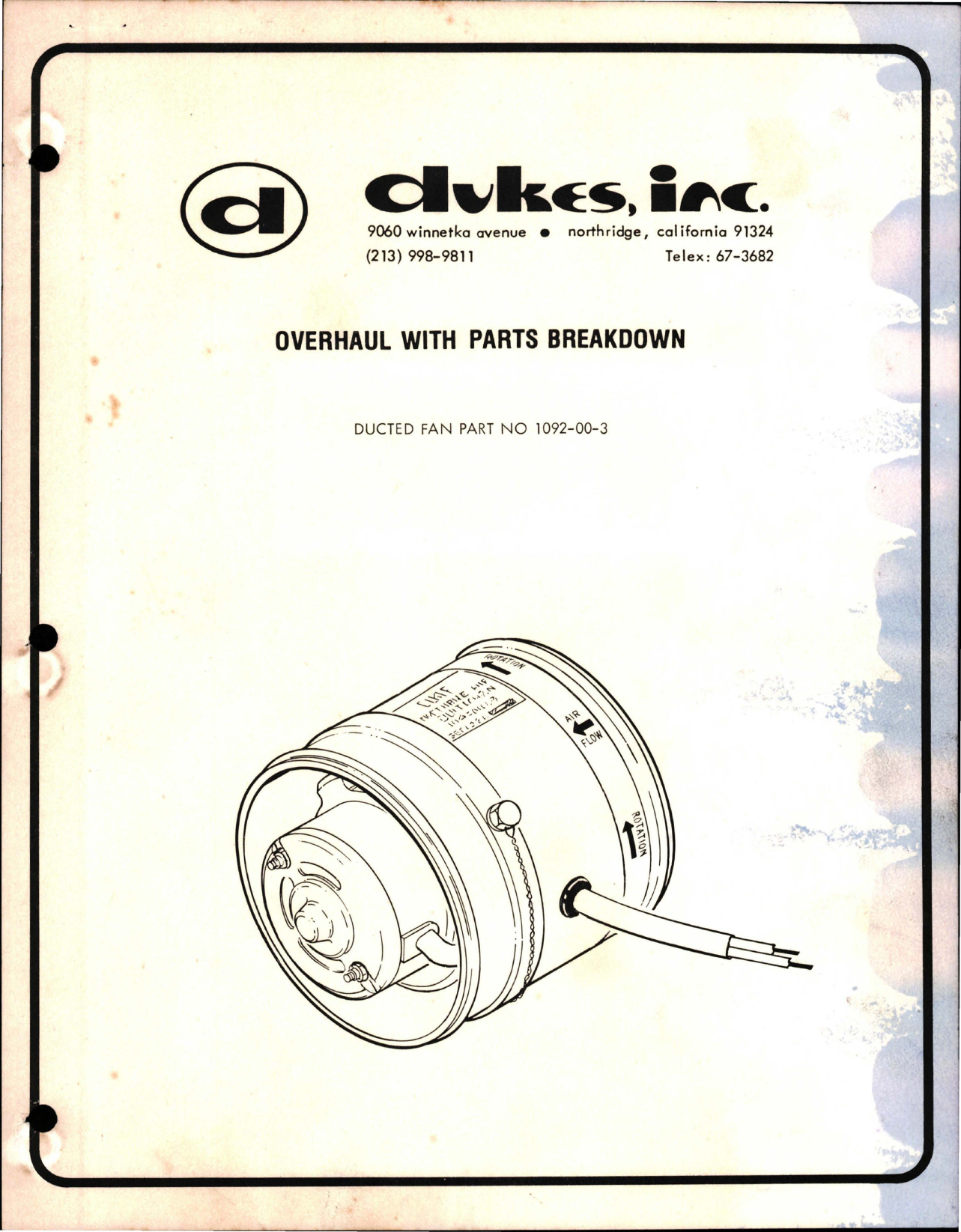 Sample page 1 from AirCorps Library document: Overhaul with Parts Breakdown for Ducted Fan - Part 1092-00-3