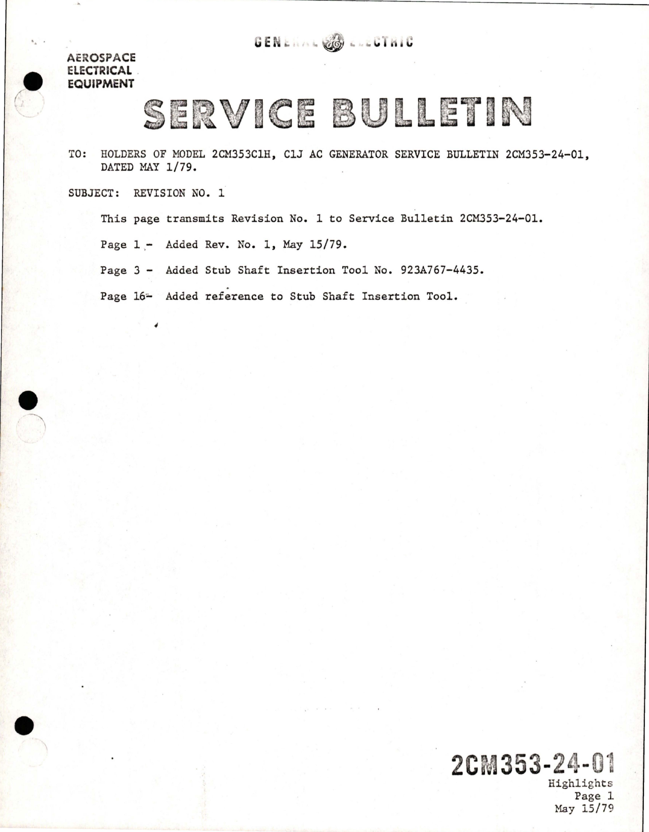 Sample page 1 from AirCorps Library document: Modification to Product Improved Configuration 2CM353C1K and 2CM353C1L - Revision 1 