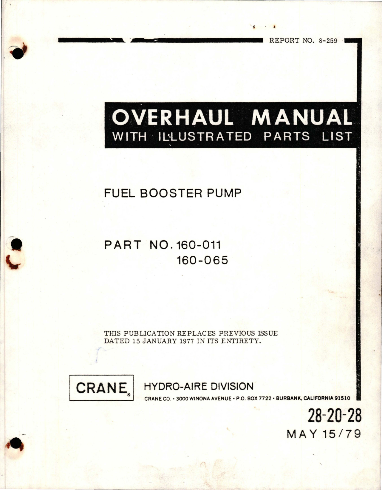 Sample page 1 from AirCorps Library document: Overhaul with Illustrated Parts List for Fuel Booster Pump - Part 160-011 and 160-065