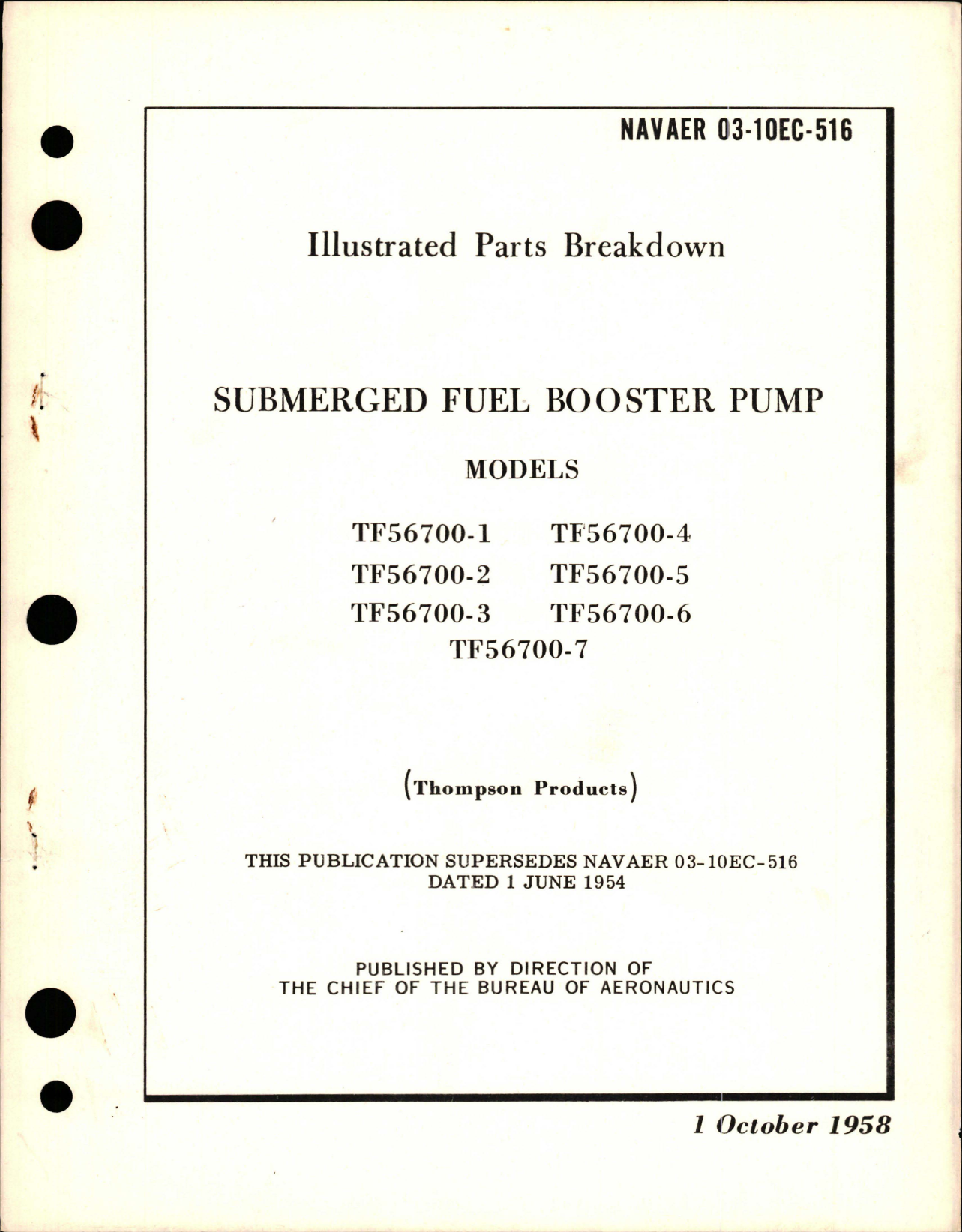 Sample page 1 from AirCorps Library document: Illustrated Parts Breakdown for Submerged Fuel Booster Pump