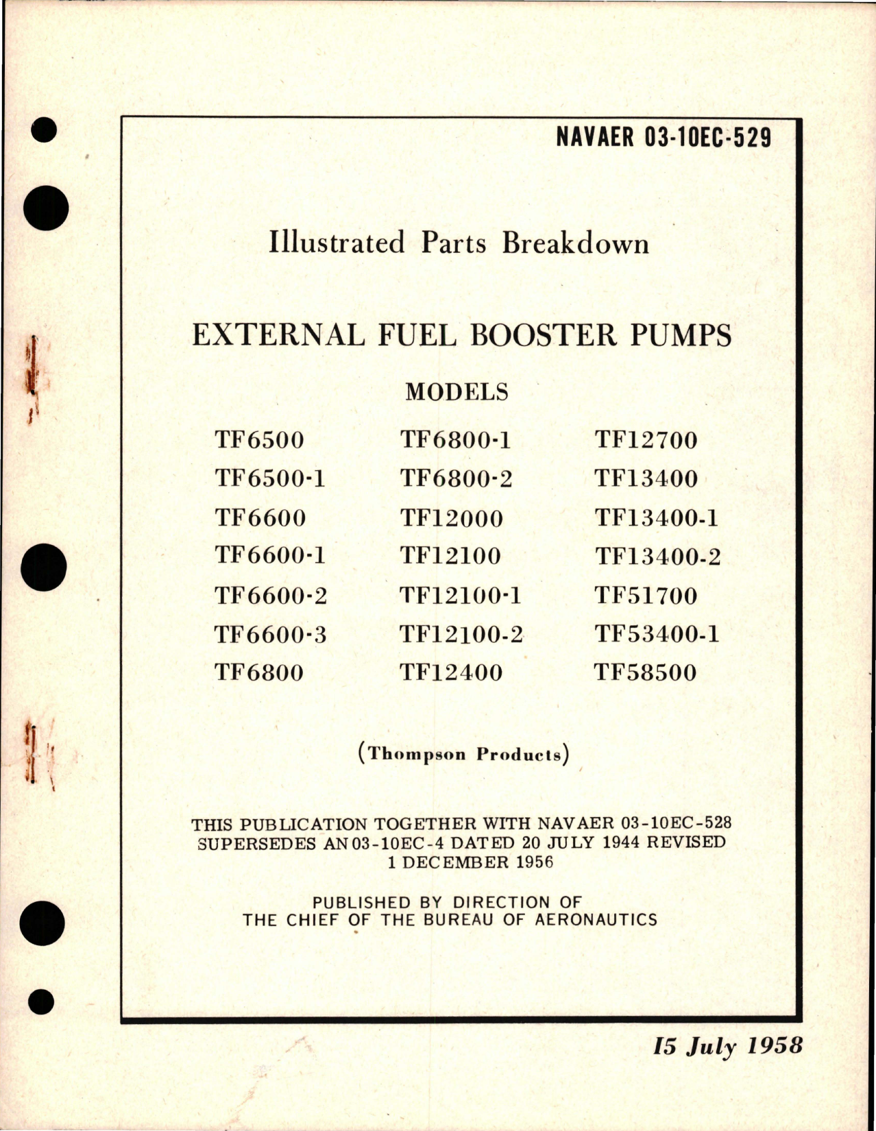 Sample page 1 from AirCorps Library document: Illustrated Parts Breakdown for External Fuel Booster Pumps