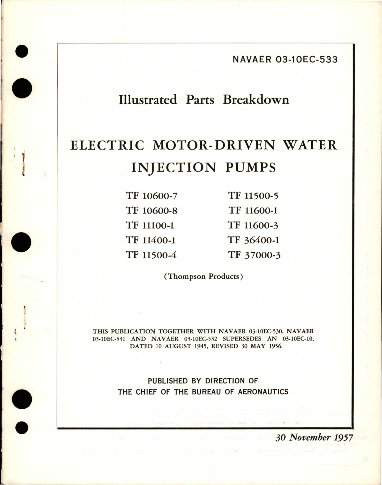 Sample page 1 from AirCorps Library document: Illustrated Parts Breakdown for Electric Motor-Driven Water Injection Pumps