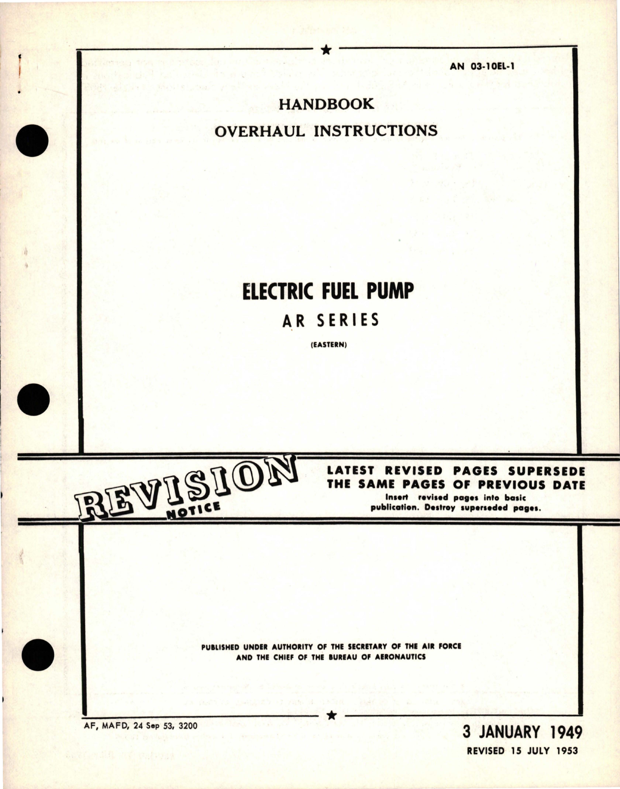 Sample page 1 from AirCorps Library document: Overhaul Instructions for Electric Fuel Pump - AR Series