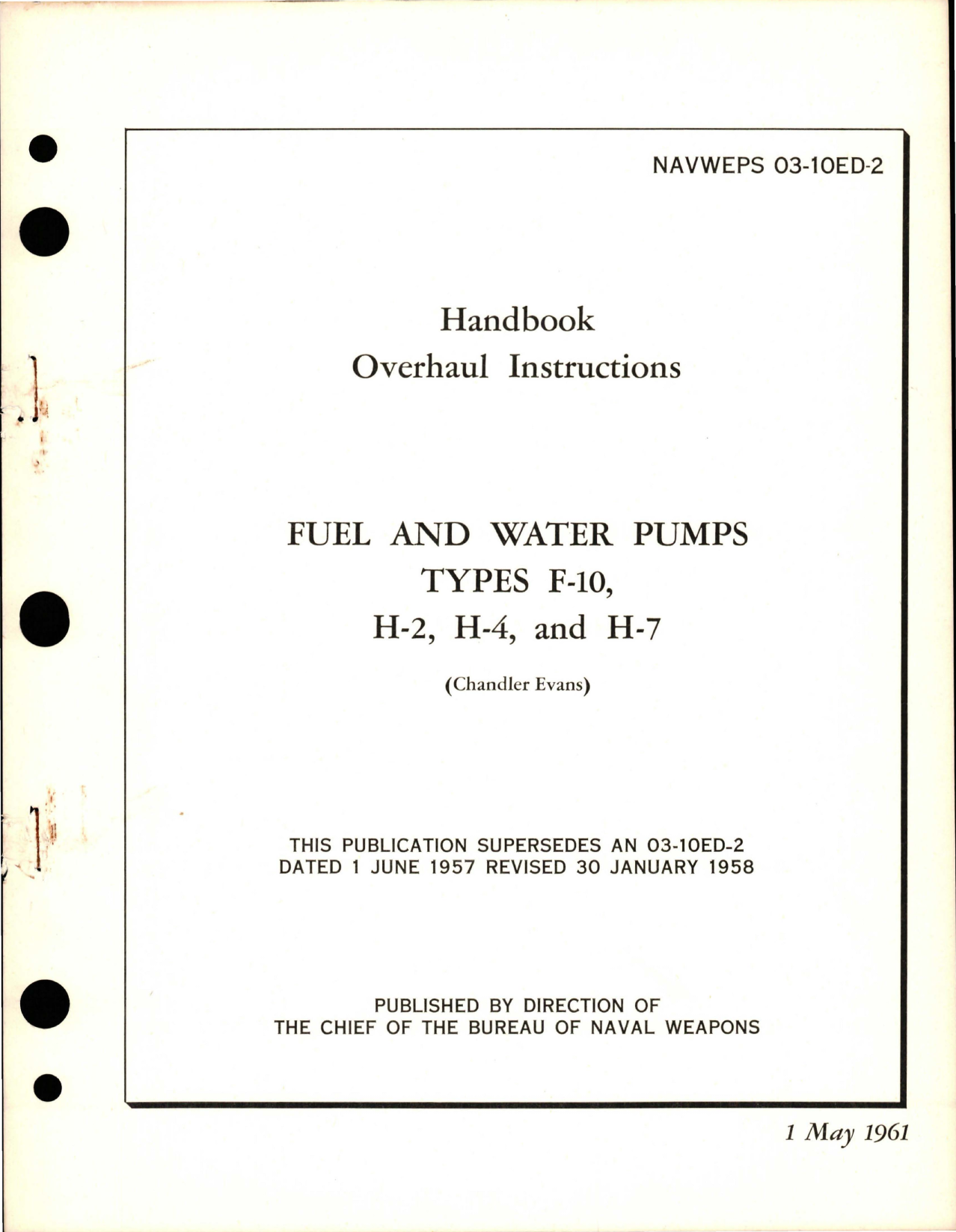Sample page 1 from AirCorps Library document: Overhaul Instructions for Fuel and Water Pumps - Types F-10, H-2, H-4 and H-7