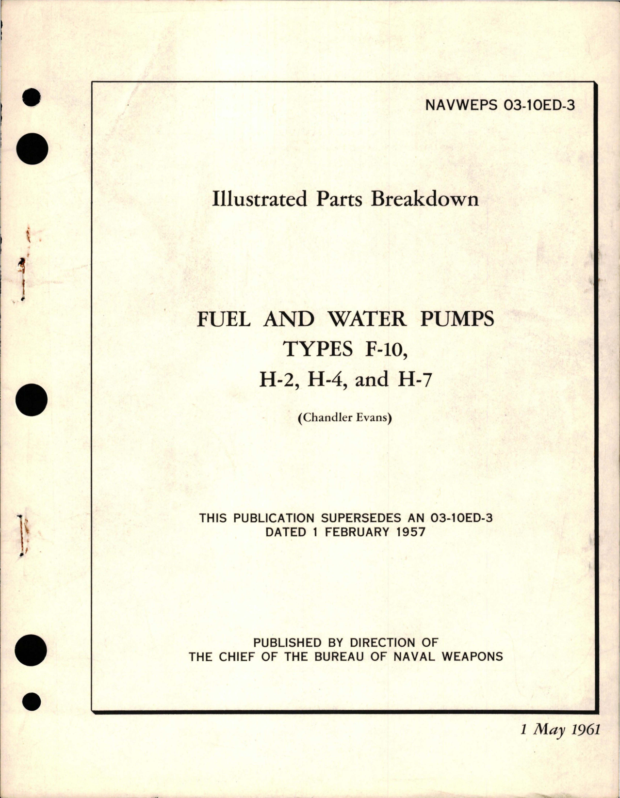 Sample page 1 from AirCorps Library document: Illustrated Parts Breakdown for Fuel and Water Pumps - Types F-10, H-2, H-4 and H-7