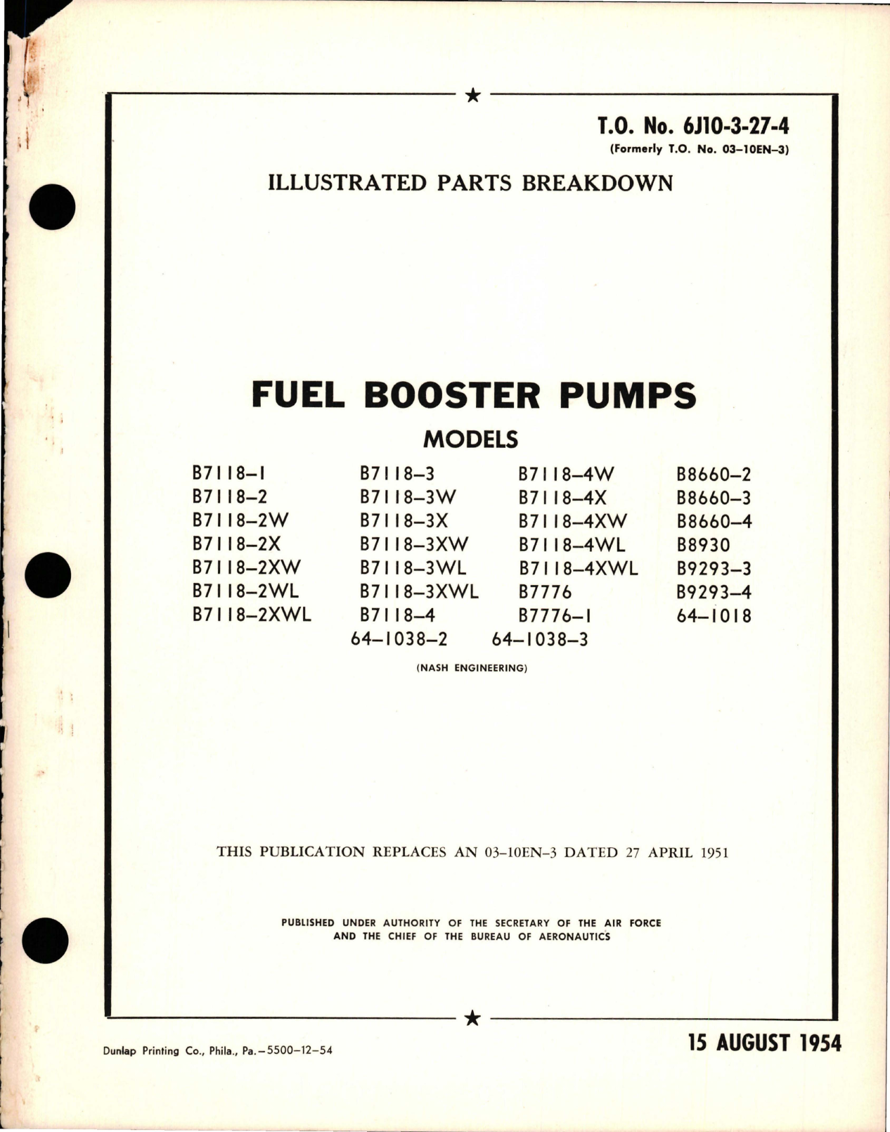 Sample page 1 from AirCorps Library document: Illustrated Parts Breakdown for Fuel Booster Pumps