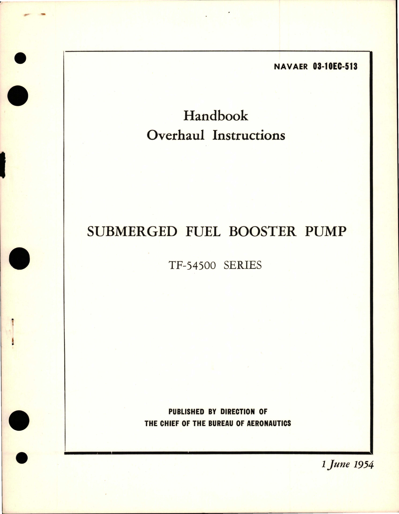 Sample page 1 from AirCorps Library document: Overhaul Instructions for Submerged Fuel Booster Pump - Model TF54500 Series