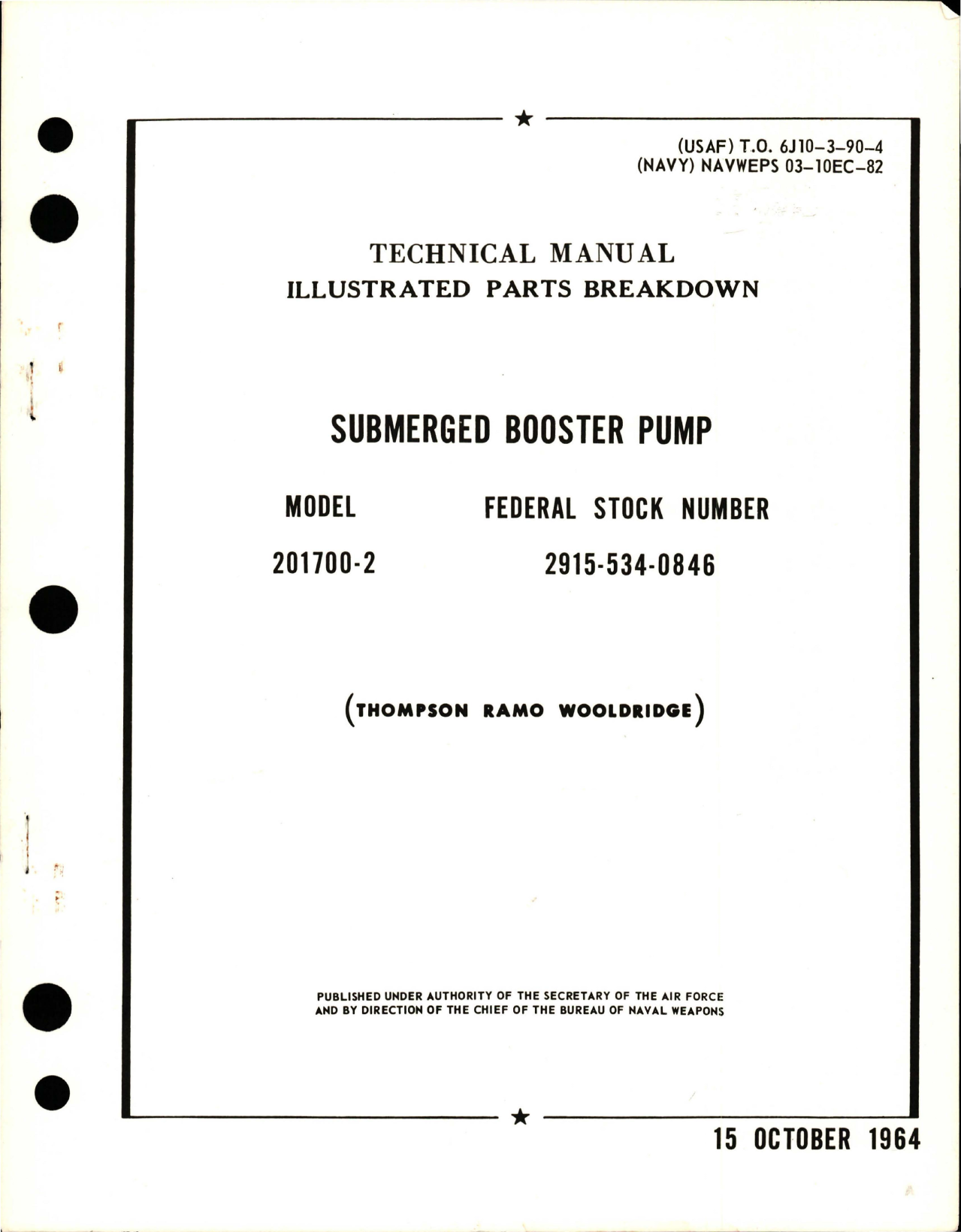 Sample page 1 from AirCorps Library document: Illustrated Parts Breakdown for Submerged Booster Pump - Model 201700-2 