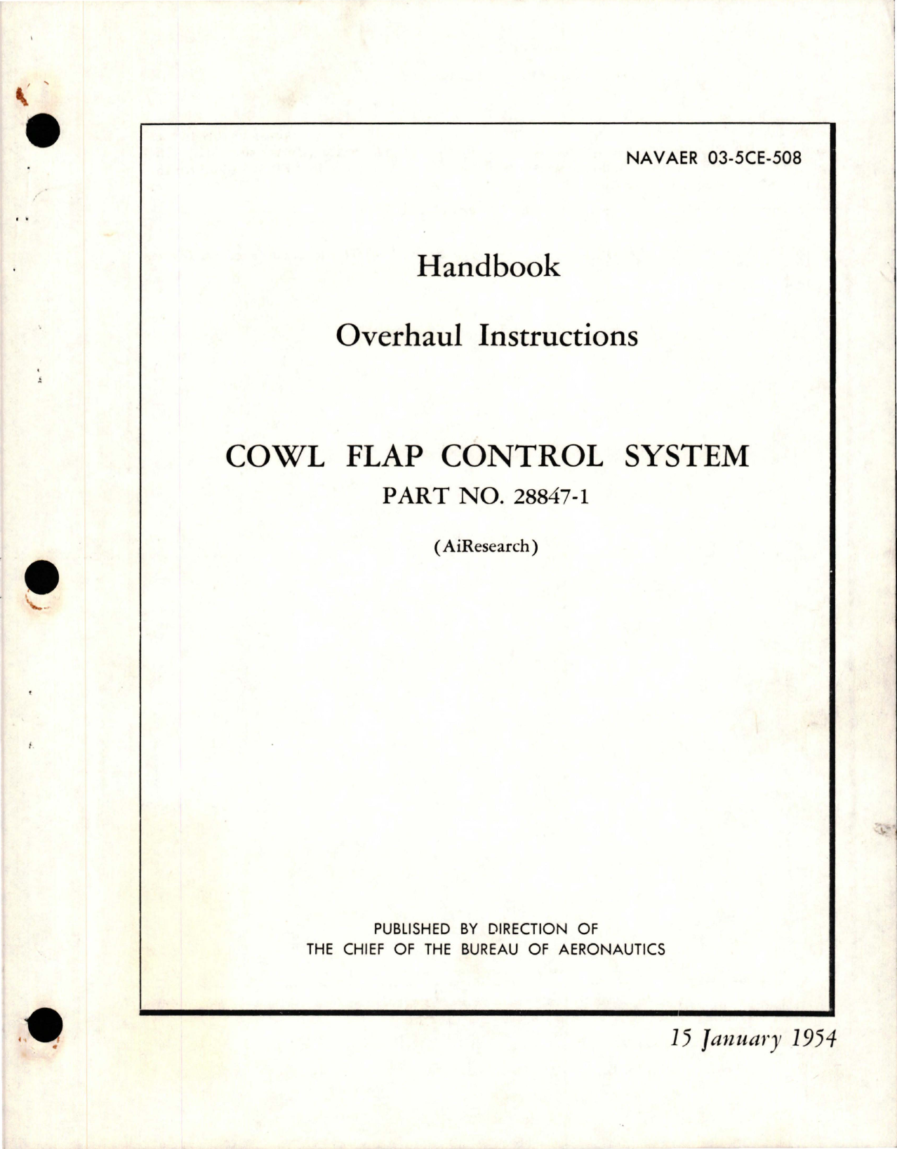 Sample page 1 from AirCorps Library document: Overhaul Instructions for Cowl Flap Control System - Part 28847-1