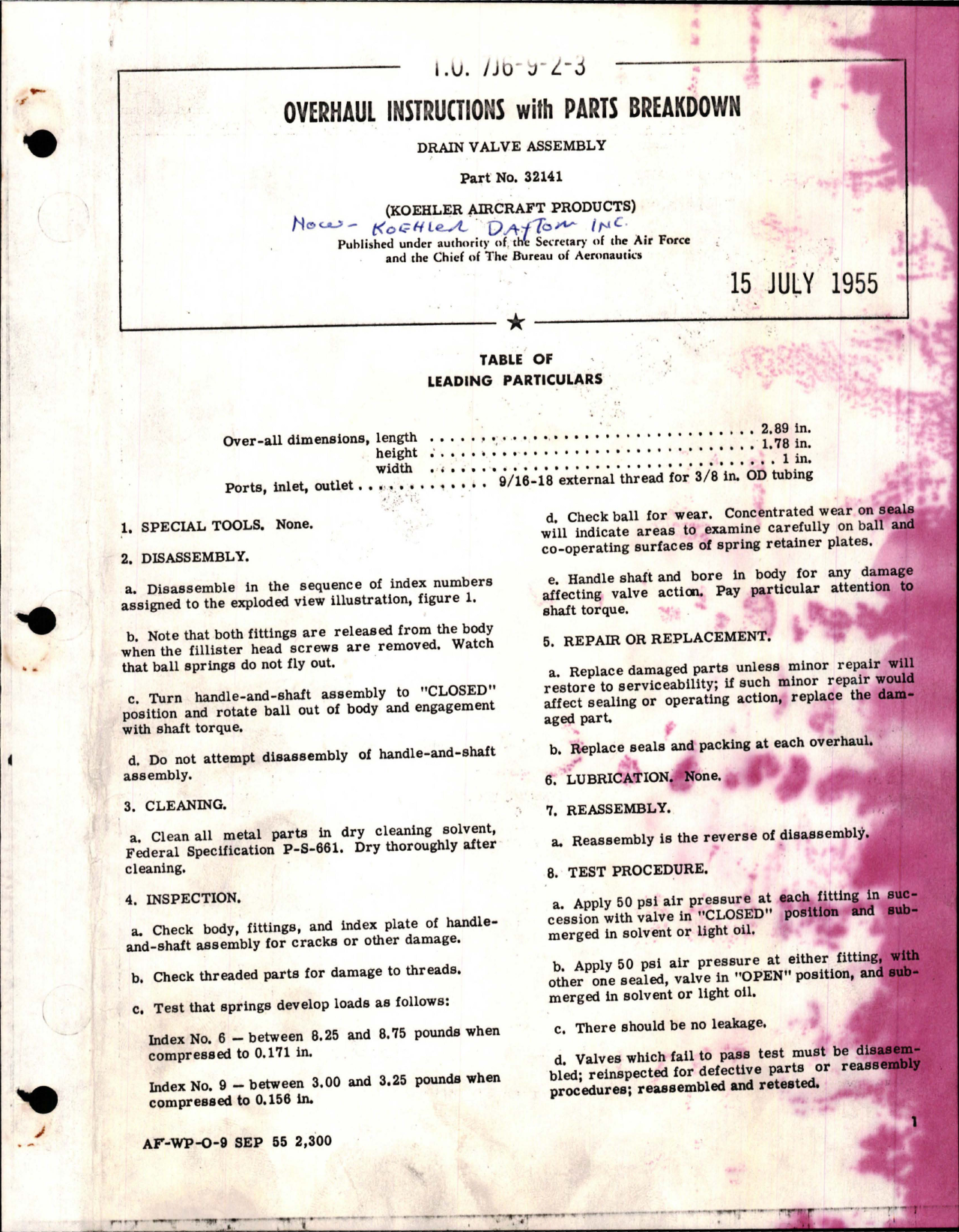 Sample page 1 from AirCorps Library document: Overhaul Instructions with Parts Breakdown for Drain Valve Assembly - Part 32141