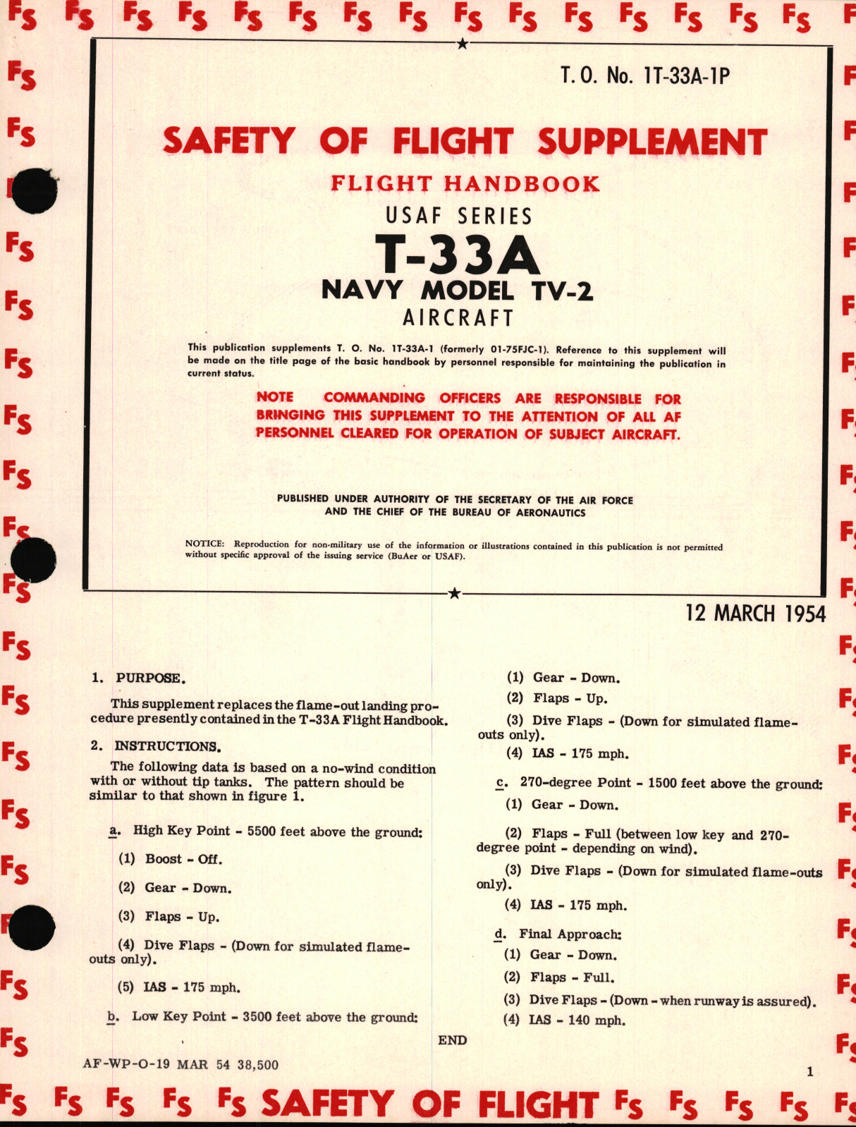 Sample page 1 from AirCorps Library document: Safety Supplement for Flight Handbook for T-33A, Navy Model TV-2 Aircraft