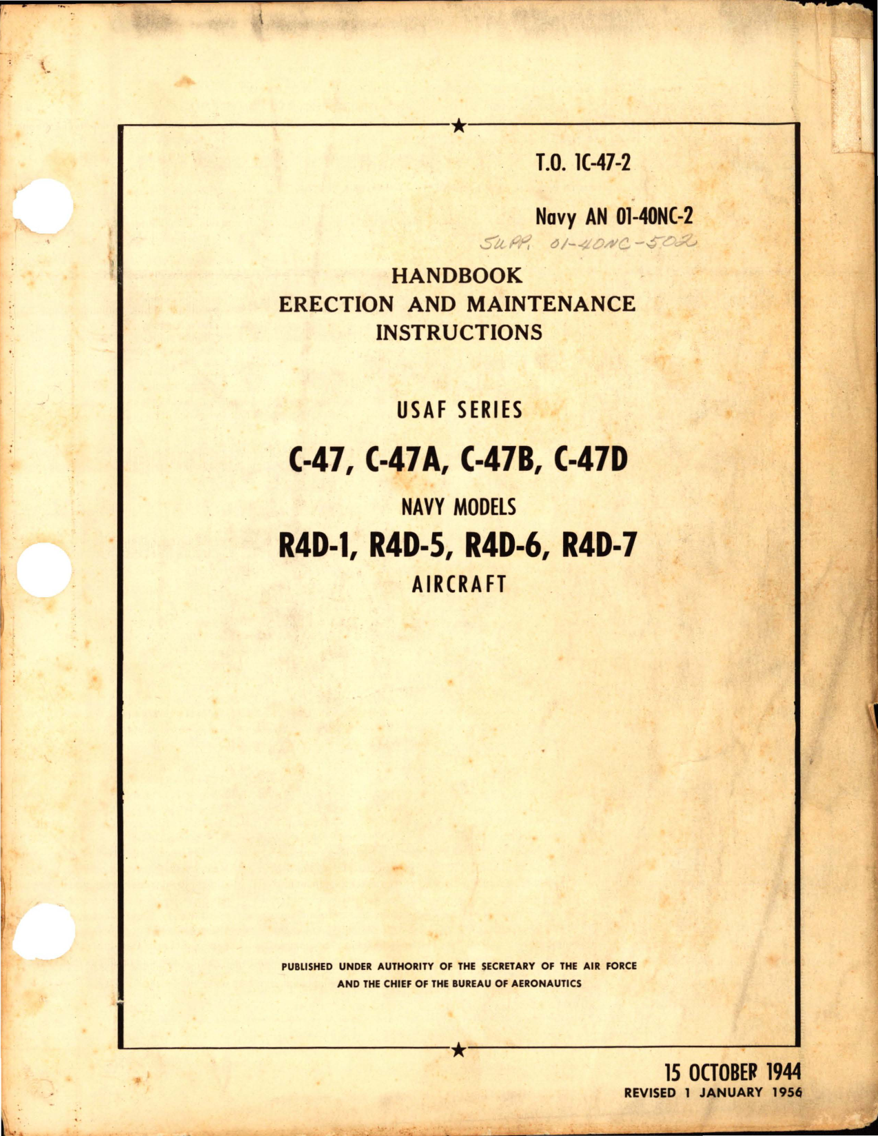 Sample page 1 from AirCorps Library document: Erection and Maintenance for C-47 and R4D