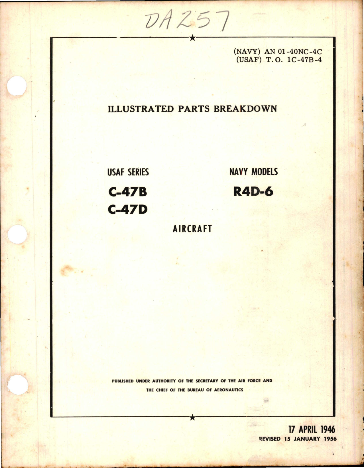 Sample page 1 from AirCorps Library document: Illustrated Parts Breakdown for C-47B, C-47D, and R4D-6