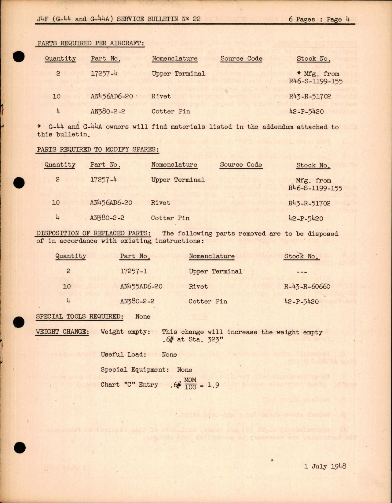 Sample page 5 from AirCorps Library document: Inspection and Replacement of Tail Upper Terminal Stabilizer Struts - Model J4F (G-44, G-44A) 