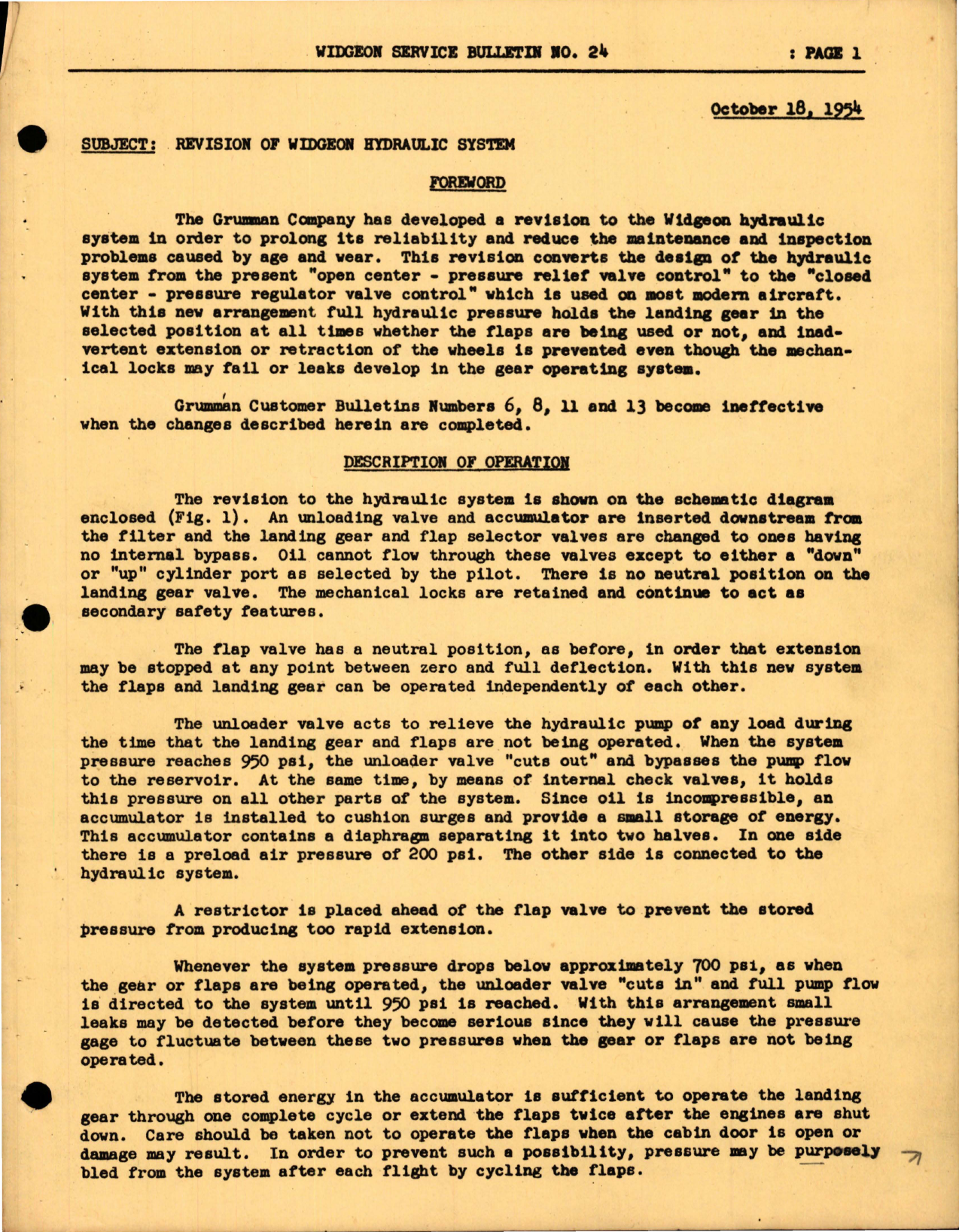 Sample page 1 from AirCorps Library document: Revision of Widgeon Hydraulic System