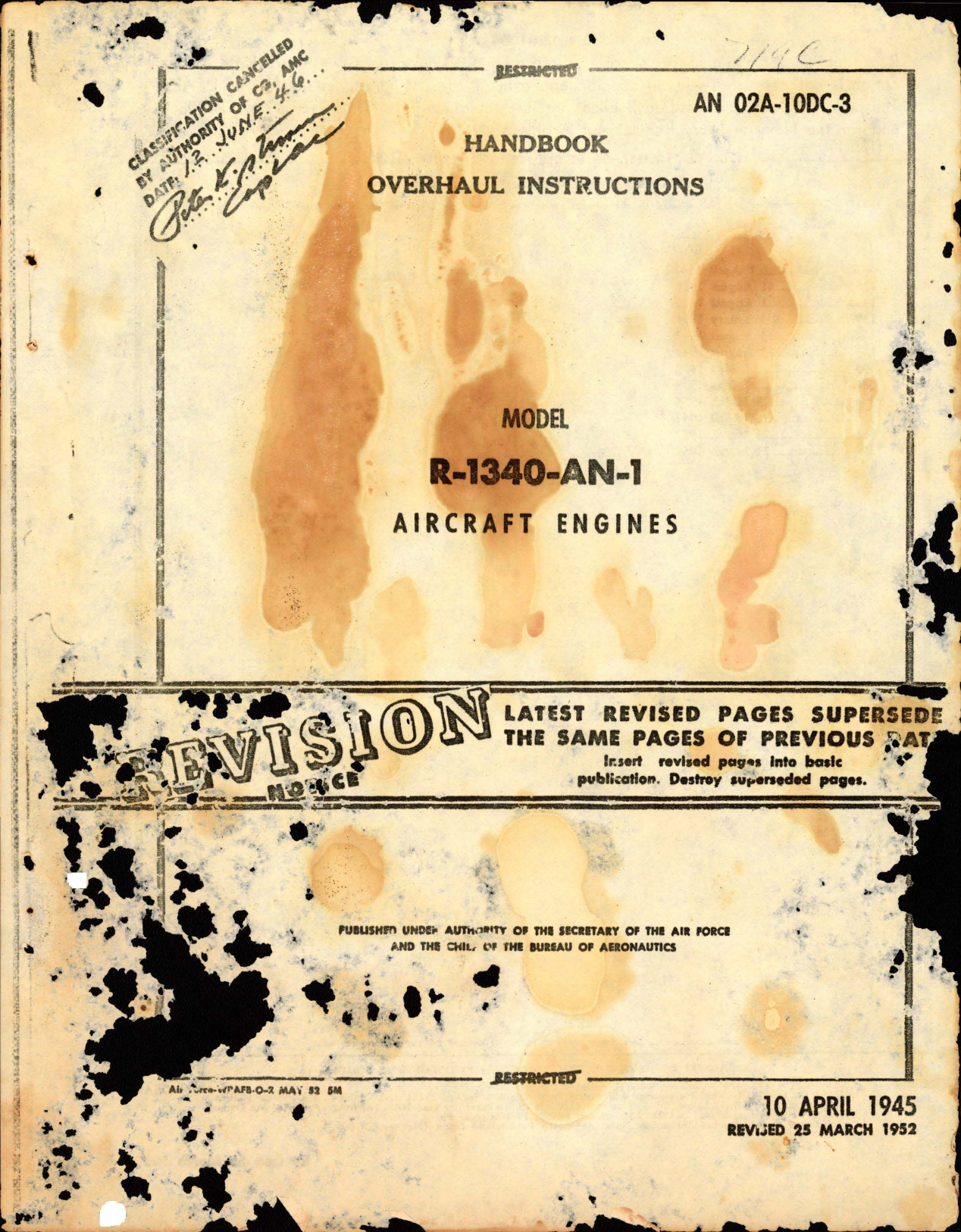 Sample page 1 from AirCorps Library document: Revision to Overhaul Instructions for Engine R-1340-AN-1