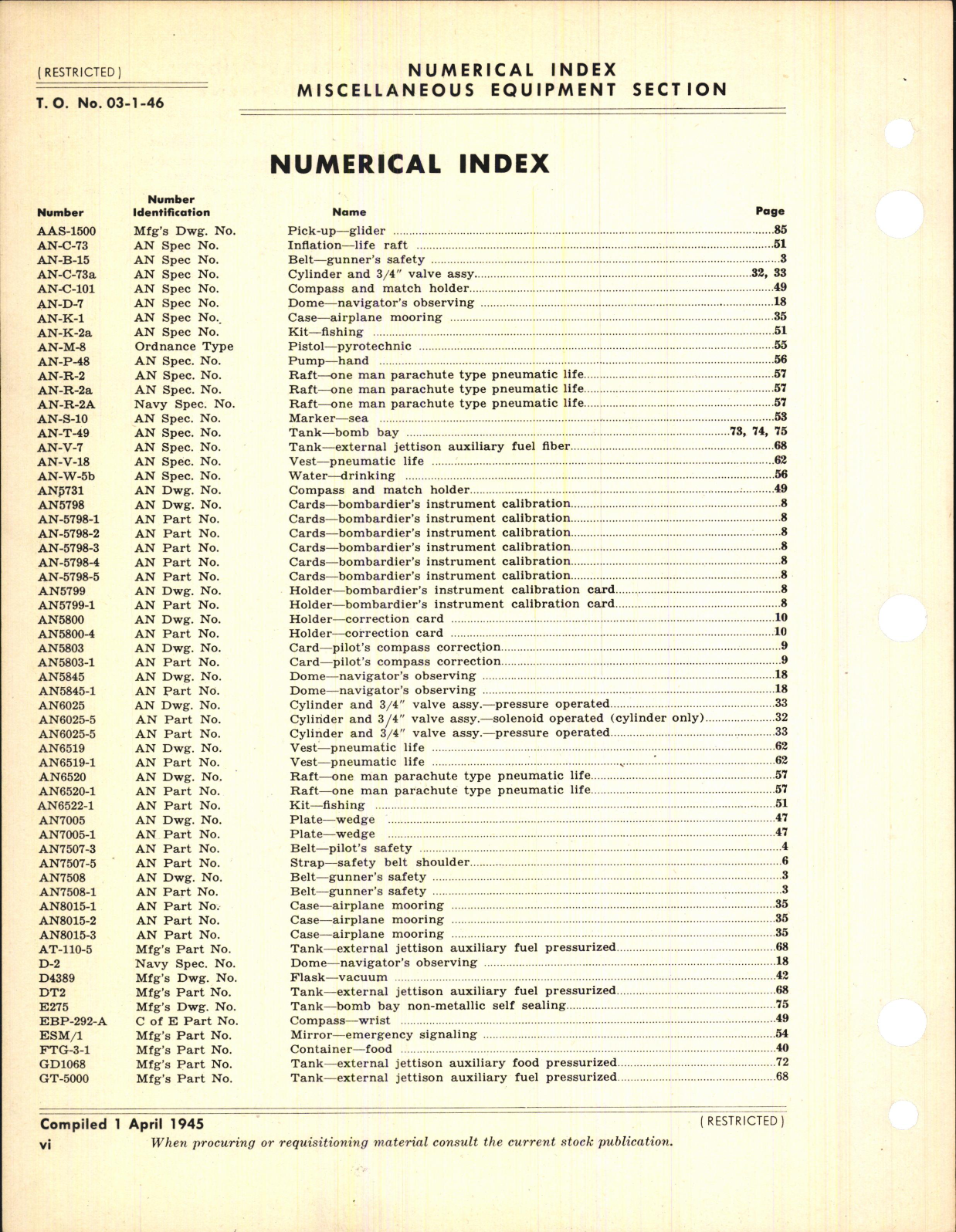 Sample page 8 from AirCorps Library document: Index of Army-Navy Aeronautical Equipment - Miscellaneous