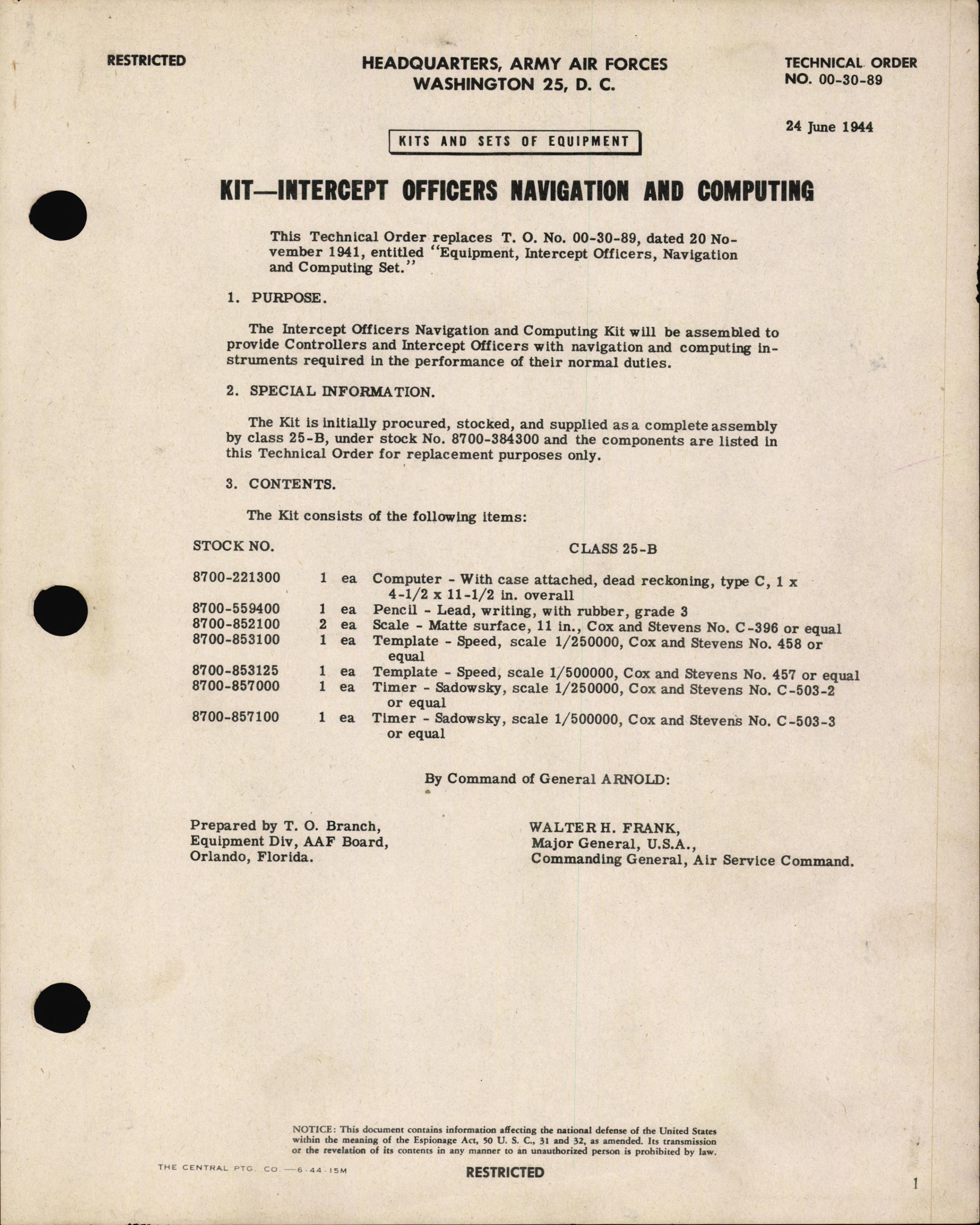 Sample page 1 from AirCorps Library document: Kit - Intercept Officers Navigation and Computing