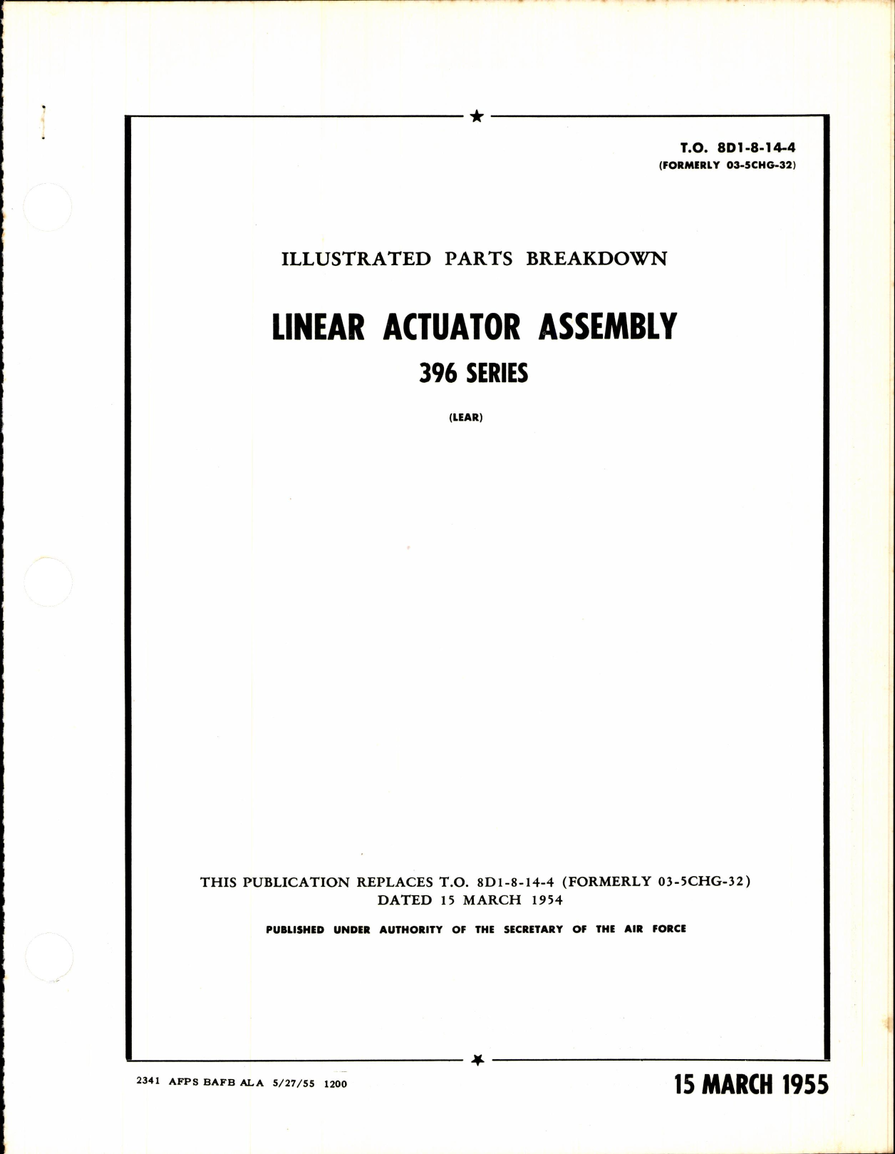 Sample page 1 from AirCorps Library document: Illustrated Parts Breakdown Linear Actuator Assembly 396 Series
