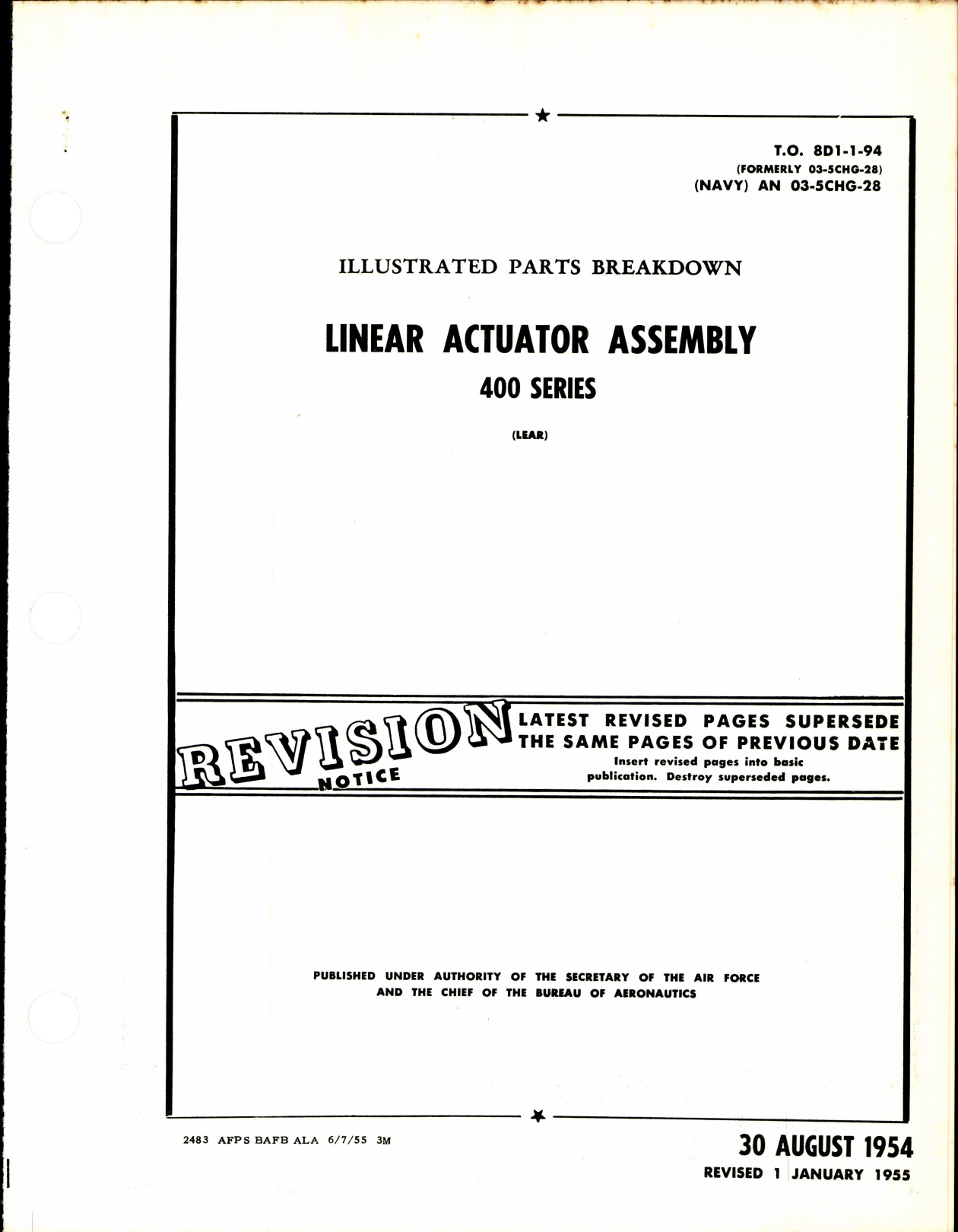 Sample page 1 from AirCorps Library document: Illustrated Parts Breakdown Linear Actuator Assembly 400 Series