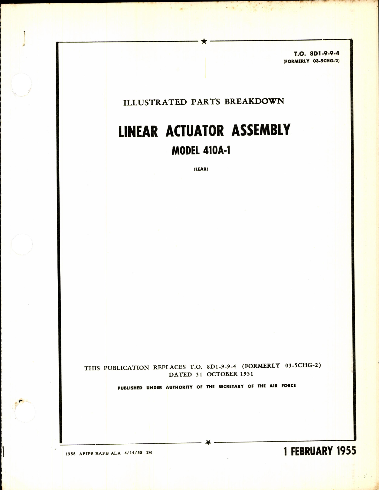 Sample page 1 from AirCorps Library document: Parts Breakdown for LInear Actuator Assembly Model 410A-1