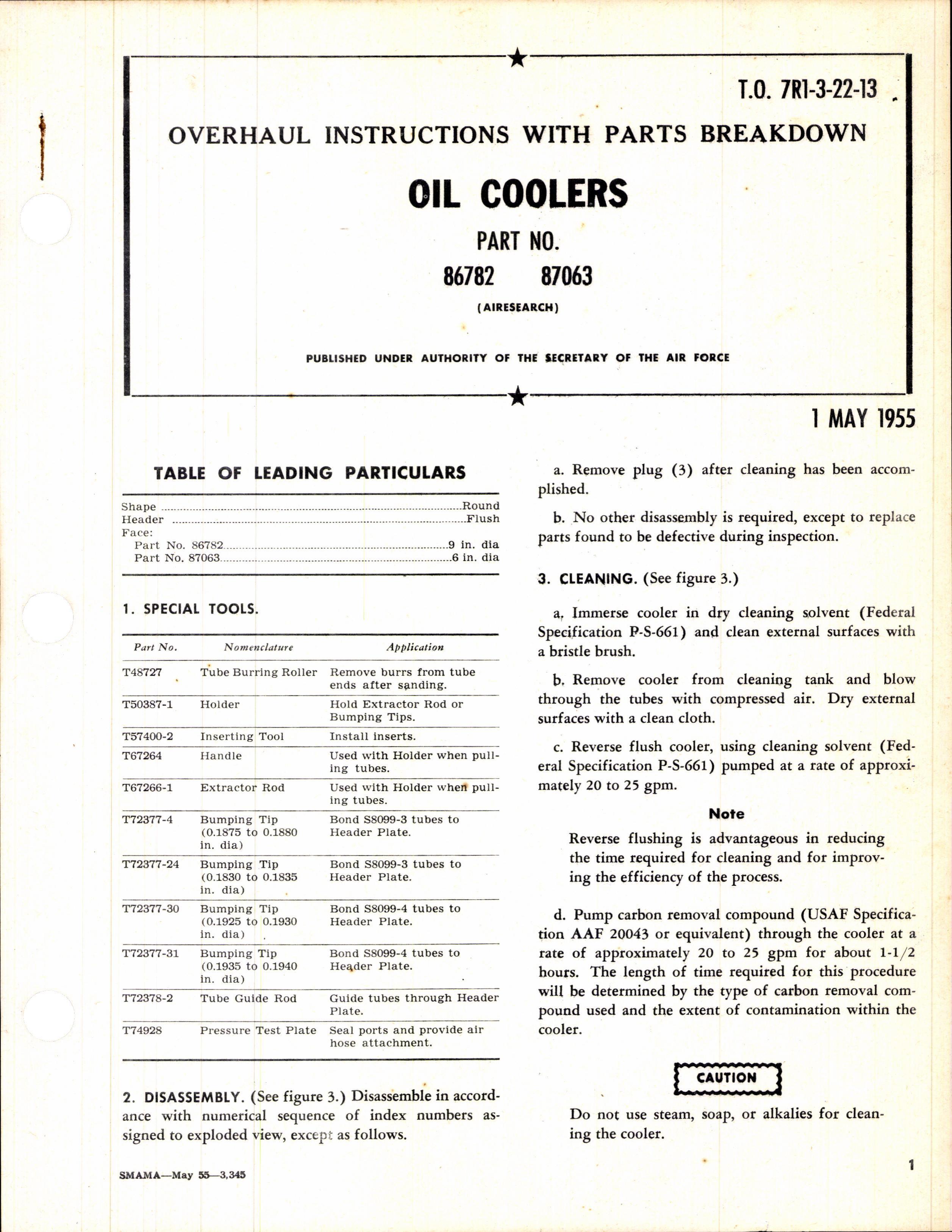 Sample page 1 from AirCorps Library document: Overhaul Instructions with Parts Breakdown for Oil Coolers