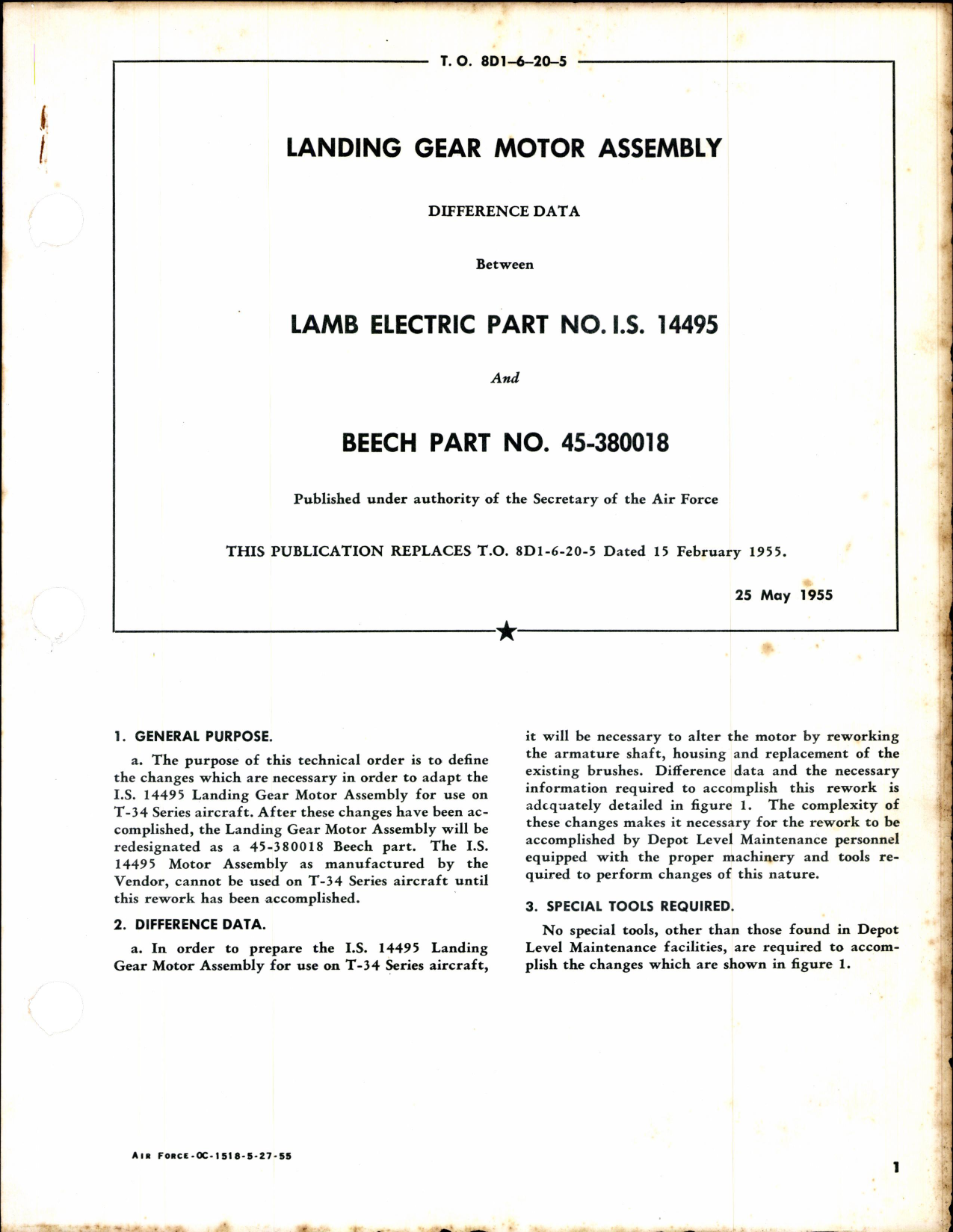 Sample page 1 from AirCorps Library document: Landing Gear Motor Assembly Difference Between Lamb Electric & Beech