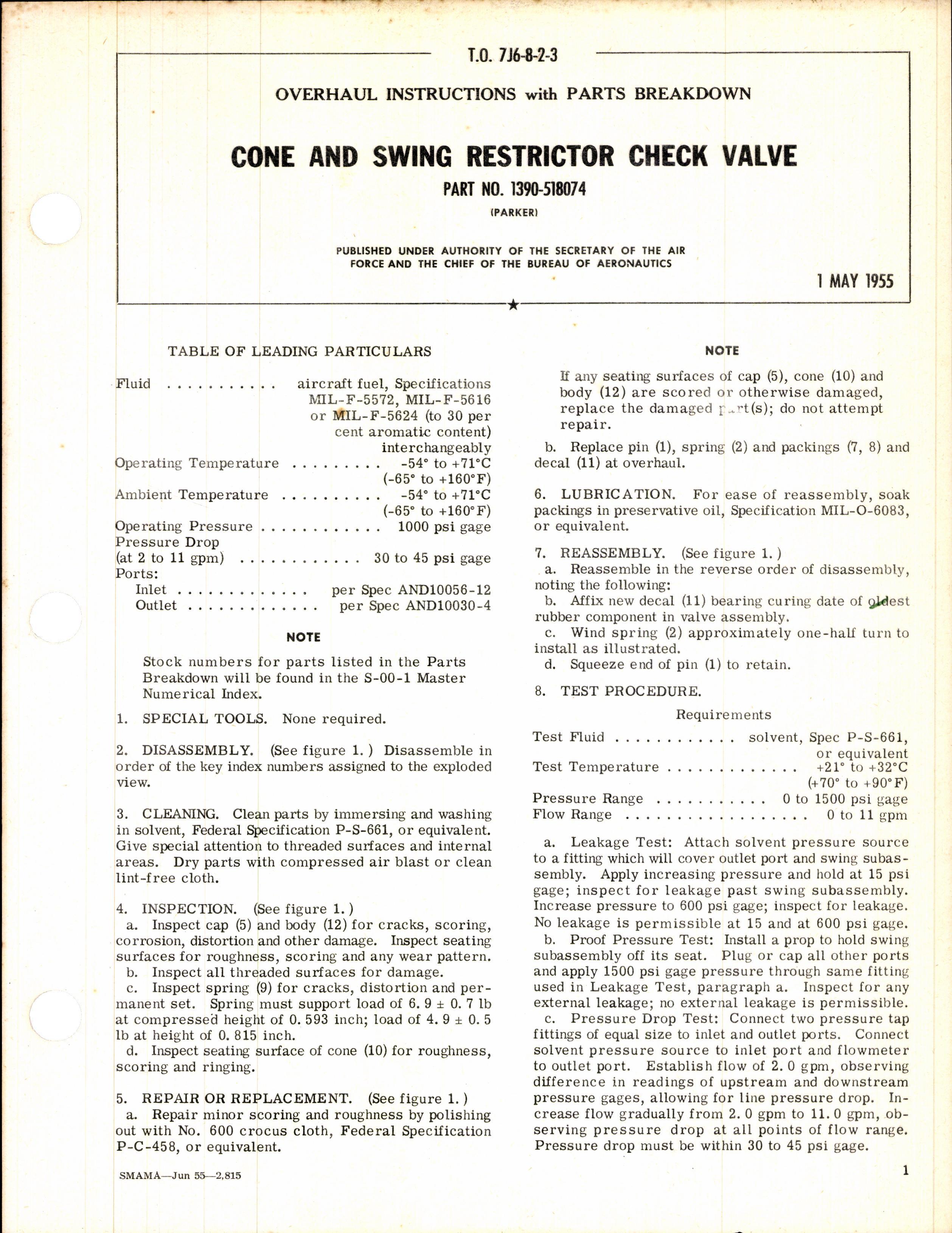 Sample page 1 from AirCorps Library document: Cone and Swing Restrictor Check Valve