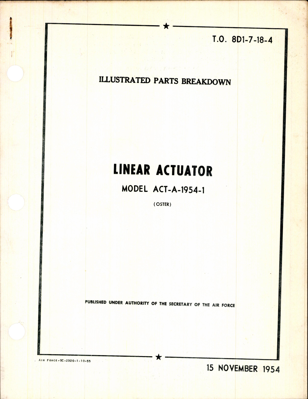 Sample page 1 from AirCorps Library document: Parts Breakdown Linear Actuator Model ACT-A-1954-1