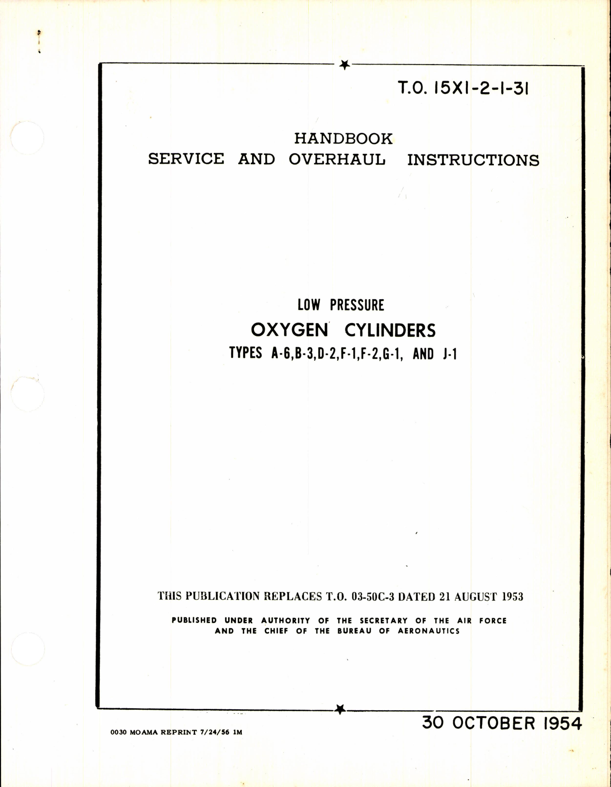 Sample page 1 from AirCorps Library document: Service & Instructions for Low Pressure Oxygen Cylinders