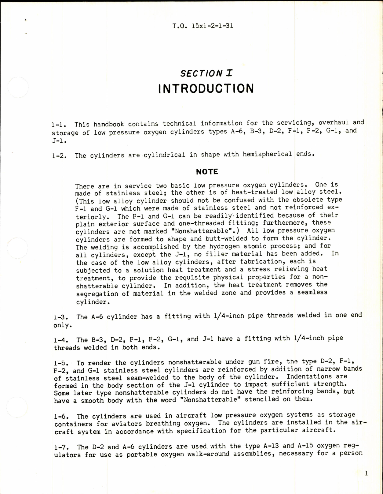 Sample page 3 from AirCorps Library document: Service & Instructions for Low Pressure Oxygen Cylinders