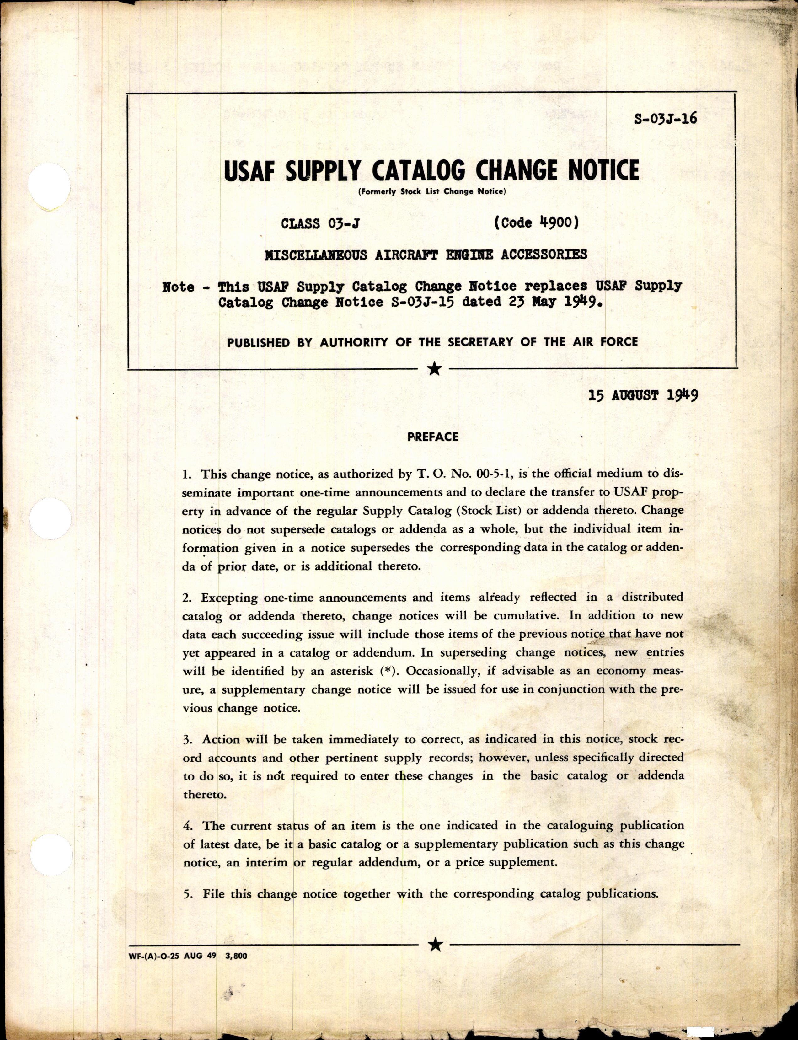 Sample page 3 from AirCorps Library document: USAF Supply Catalog Change Notice - Misc. Aircraft Engine Accessories