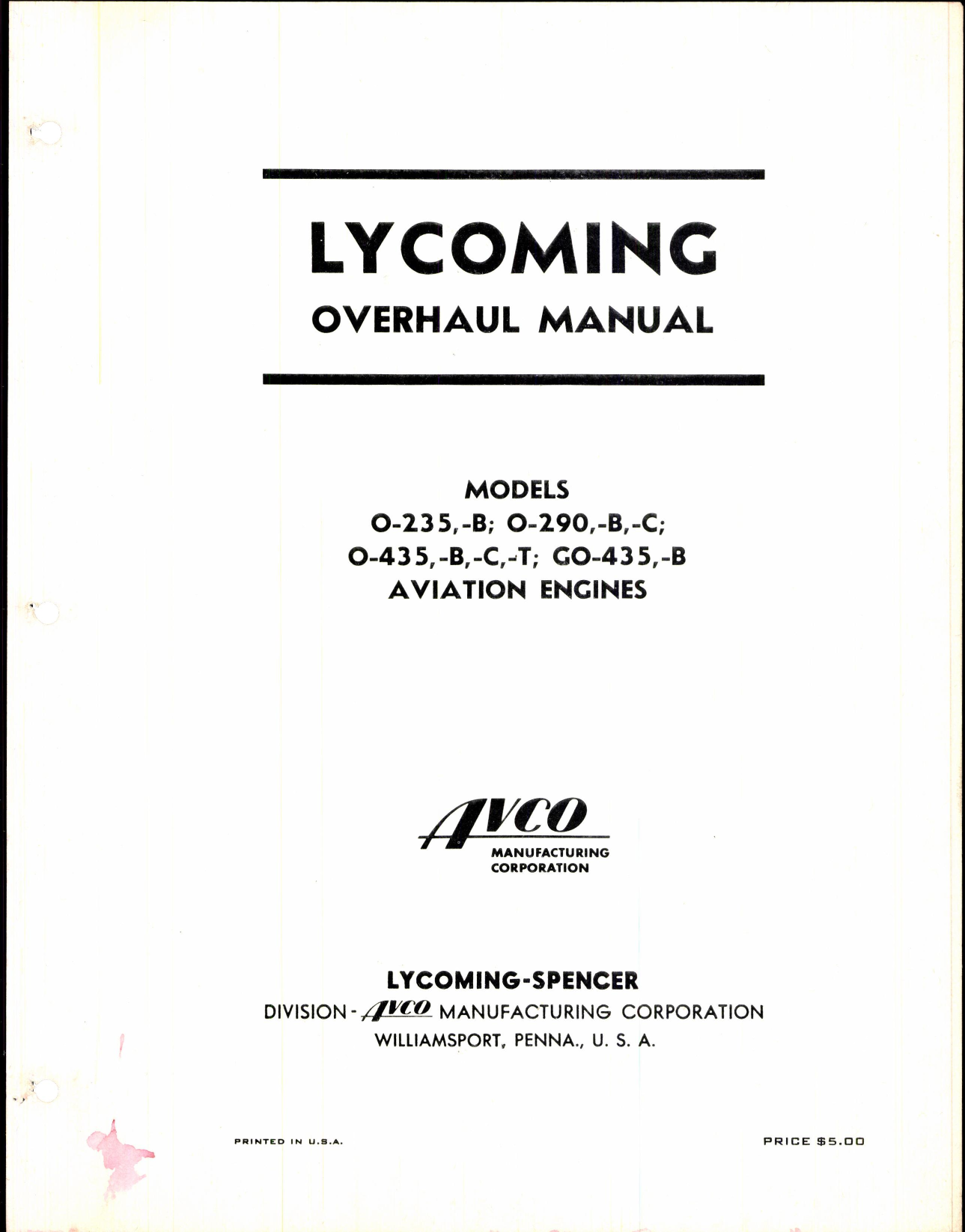 Sample page 1 from AirCorps Library document: Lycoming Overhaul Manual