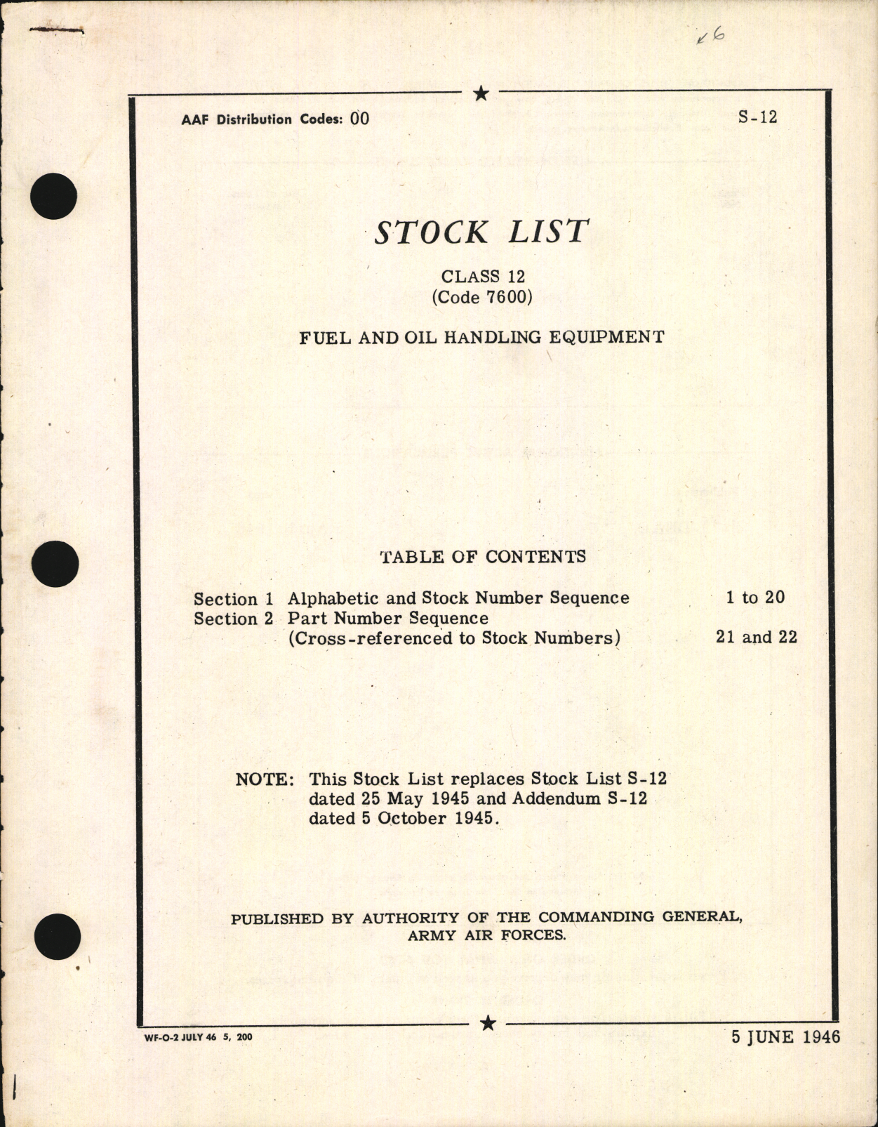 Sample page 1 from AirCorps Library document: Stock List Fuel and Oil Handling Equipment