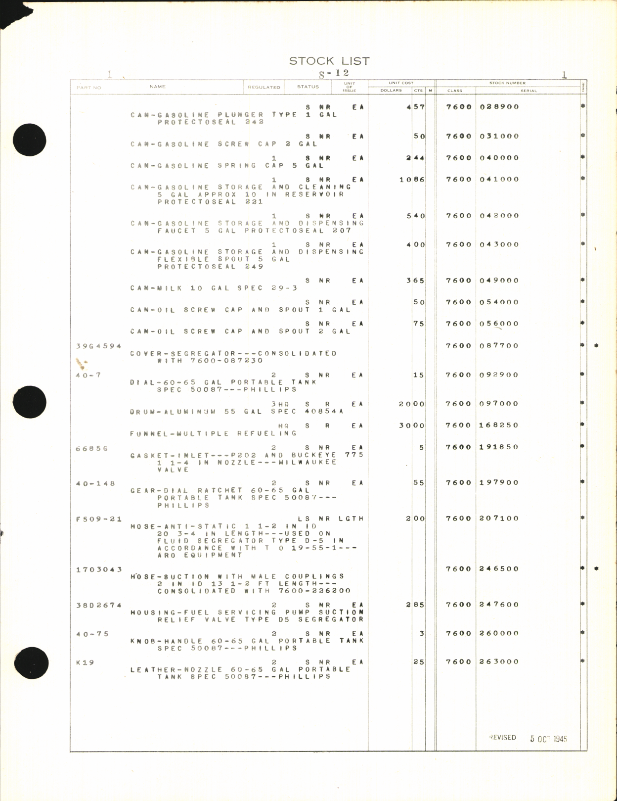 Sample page 5 from AirCorps Library document: Stock List Fuel and Lubricating Equipment and Supplies