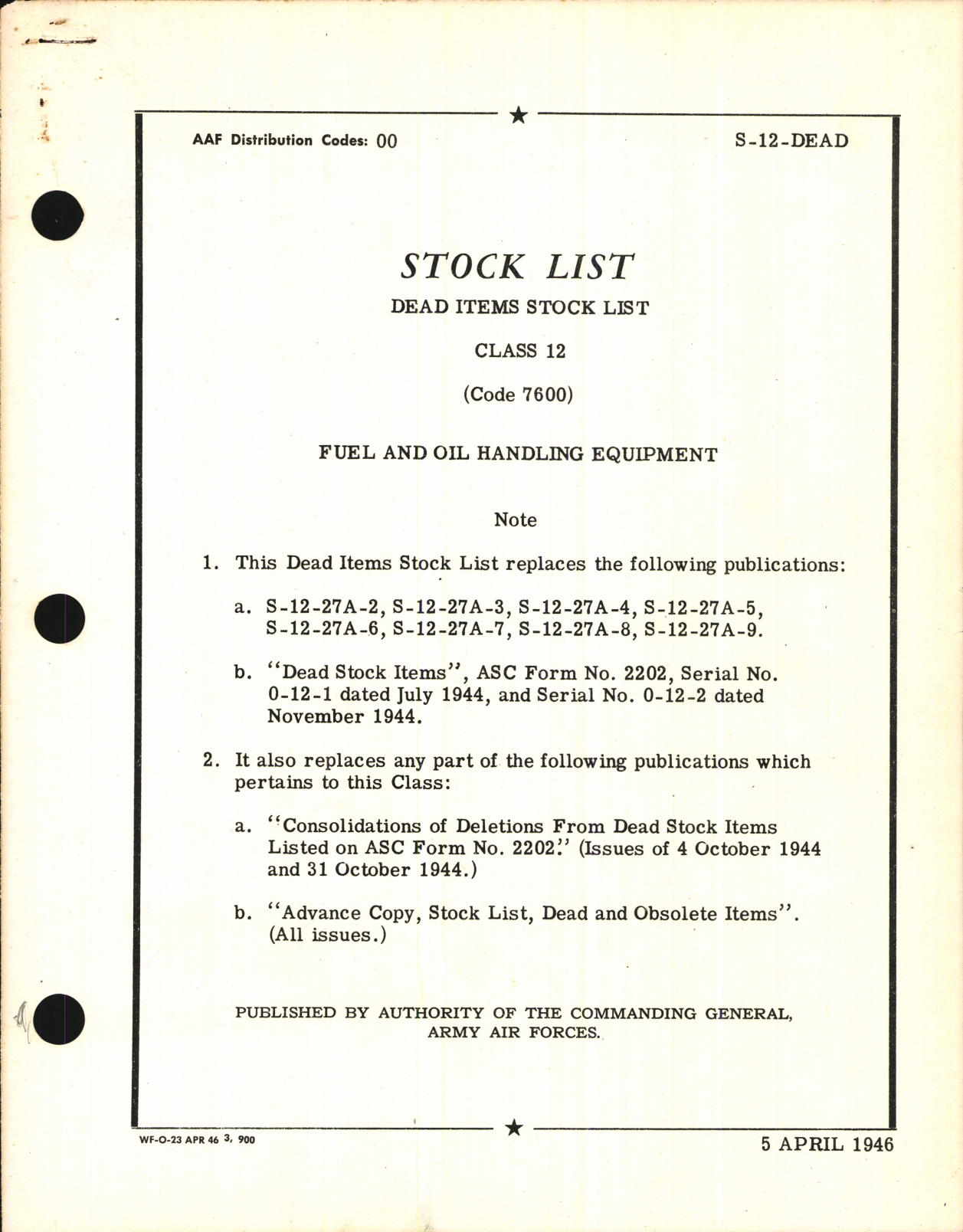 Sample page 1 from AirCorps Library document: Dead Items Stock List Fuel and Oil Handling Equipment
