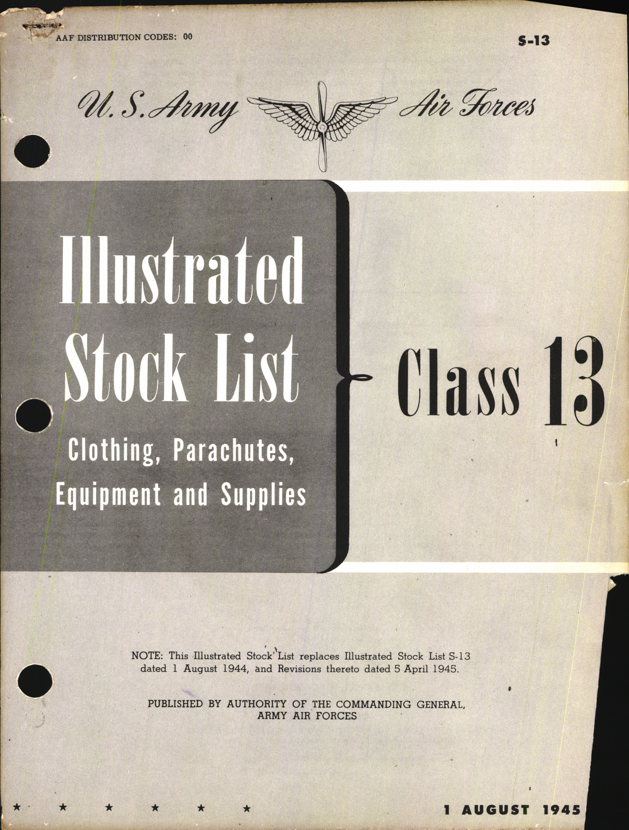 Sample page 1 from AirCorps Library document: Illustrated Stock List Clothing, Parachutes, Equipment and Supplies