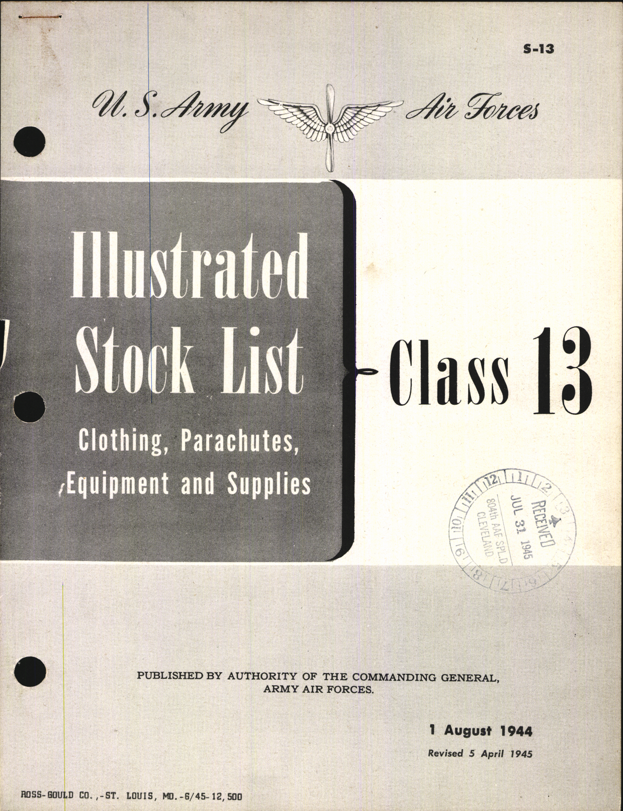 Sample page 1 from AirCorps Library document: Illustrated Stock List Clothing, Parachutes, Equipment and Supplies