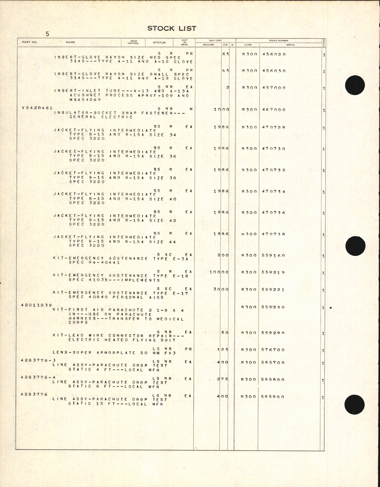 Sample page 8 from AirCorps Library document: Illustrated Stock List Special Clothing and Personal Equipment