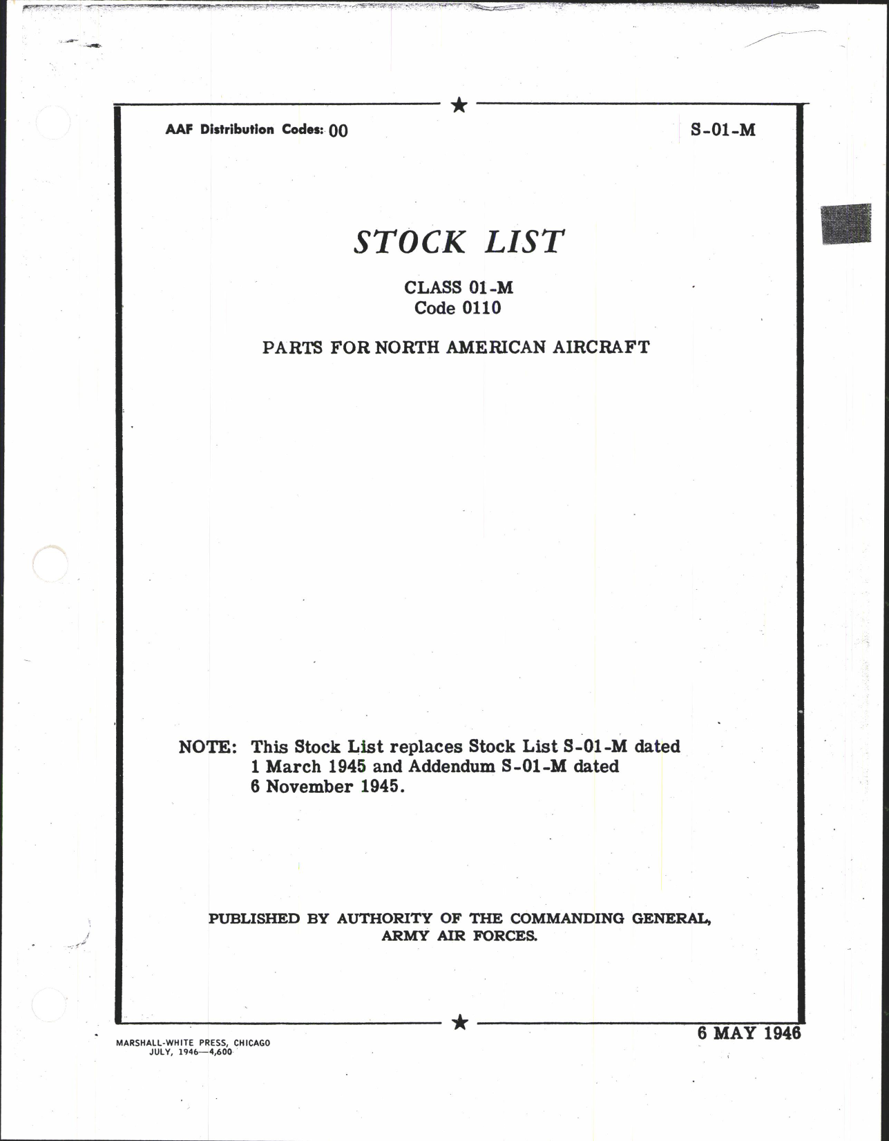 Sample page 1 from AirCorps Library document: Stock List Parts for North American Aircraft