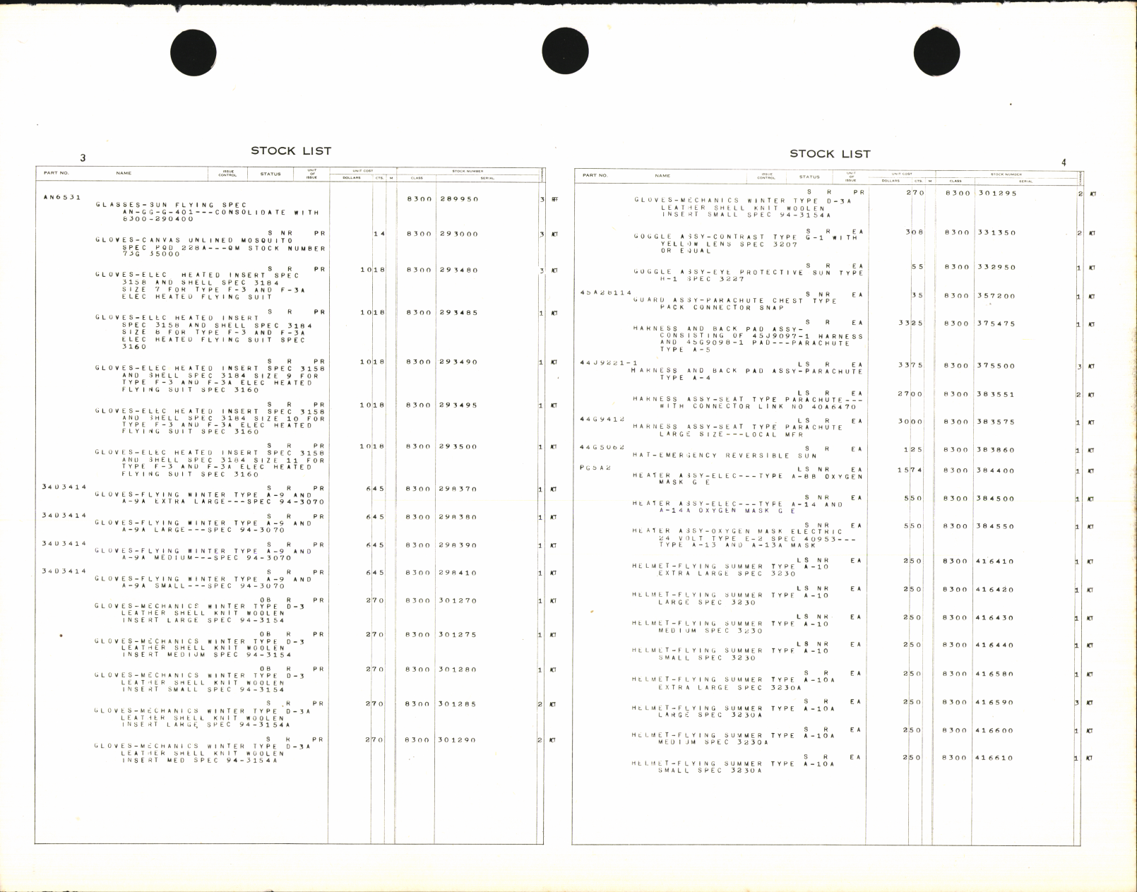 Sample page 5 from AirCorps Library document: Illustrated Stock List Special Clothing and Personal Equipment