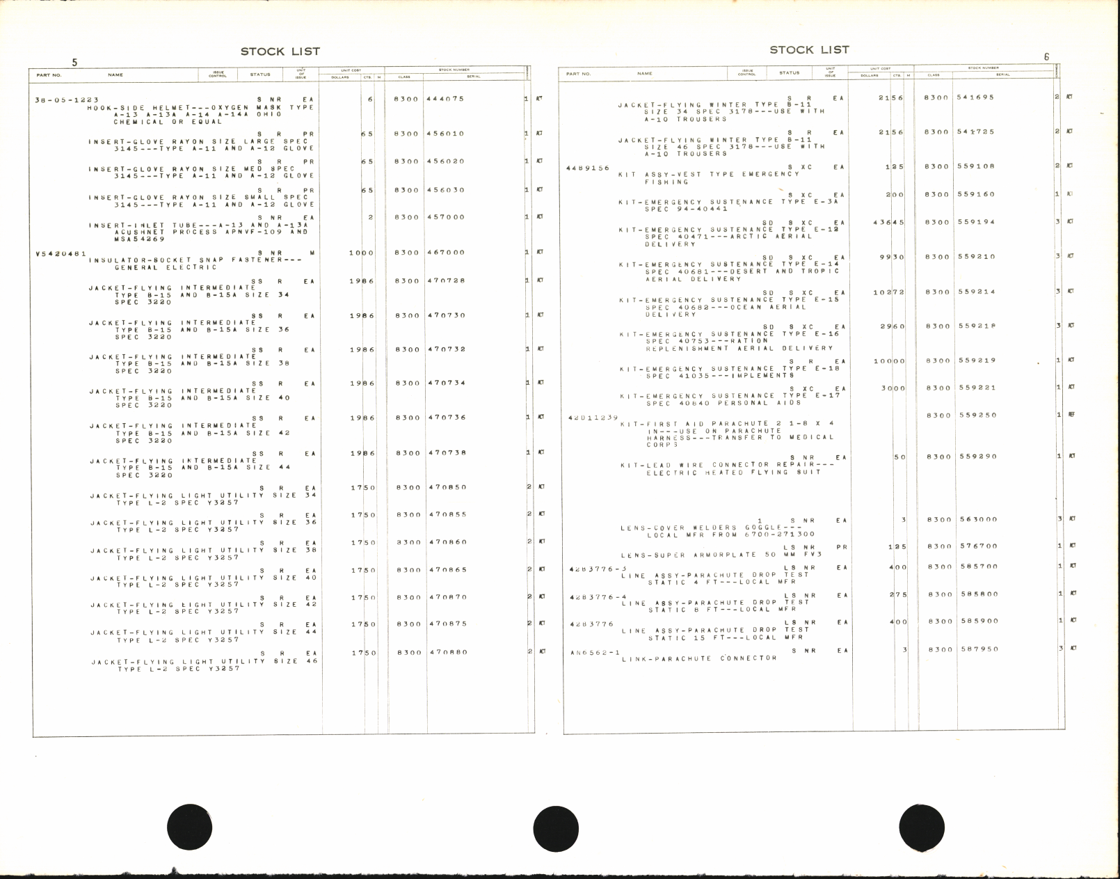 Sample page 6 from AirCorps Library document: Illustrated Stock List Special Clothing and Personal Equipment