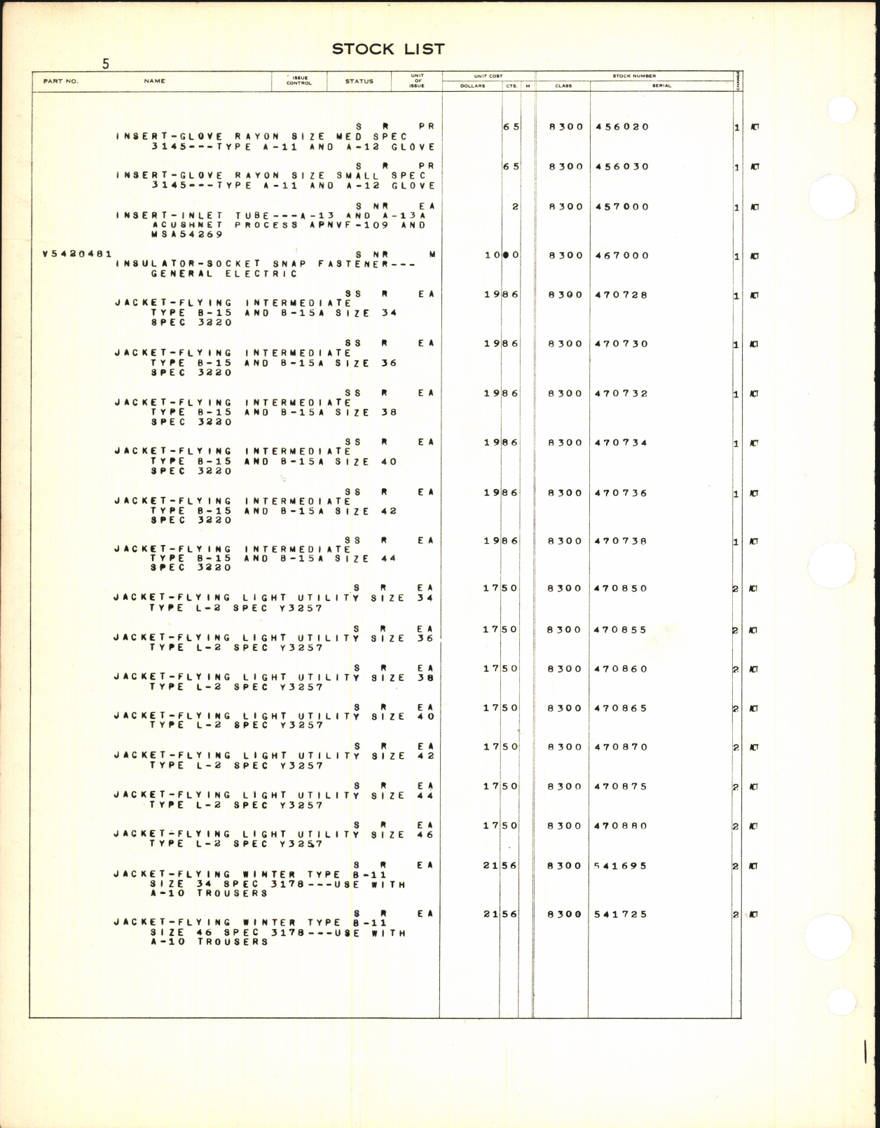 Sample page 8 from AirCorps Library document: Illustrated Stock List Special Clothing and Personal Equipment