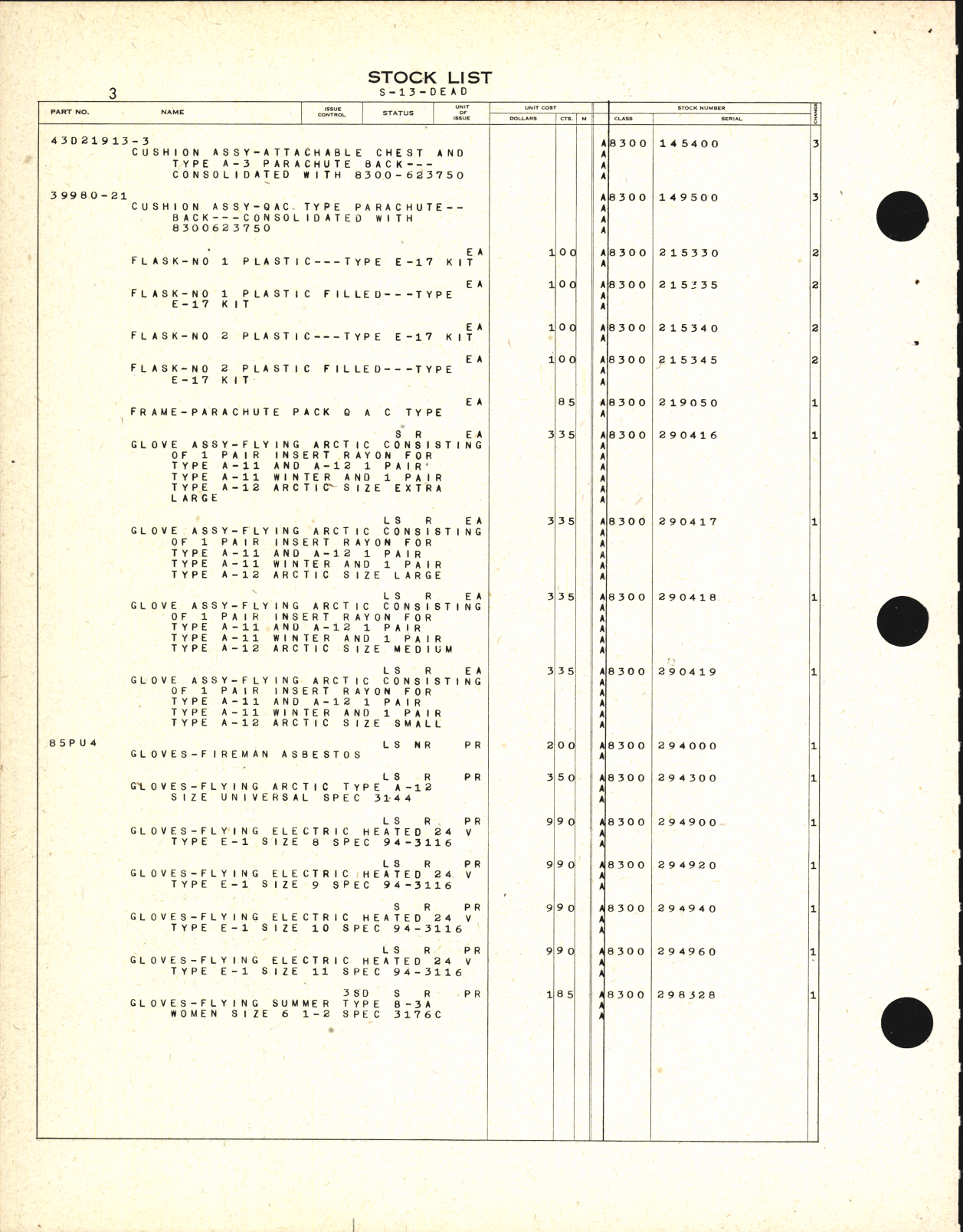 Sample page 6 from AirCorps Library document: Dead Items Stock List for Special Clothing and Personal Equipment