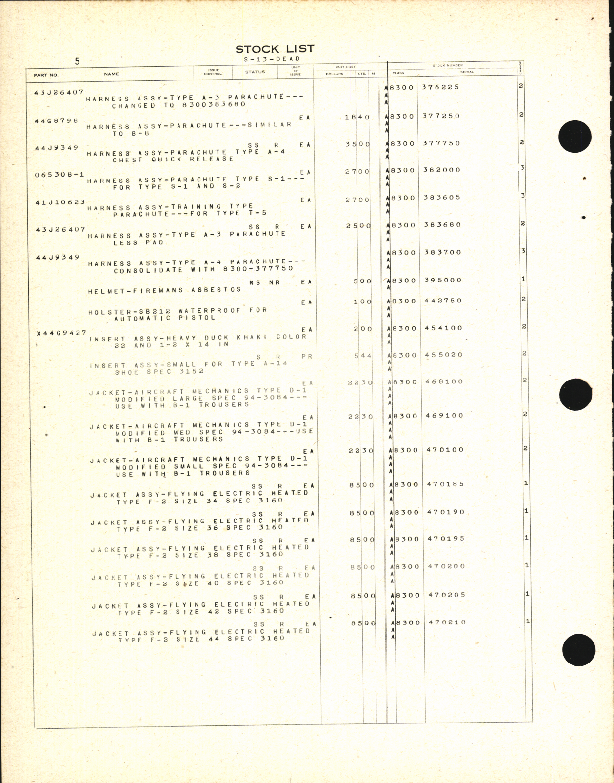 Sample page 8 from AirCorps Library document: Dead Items Stock List for Special Clothing and Personal Equipment