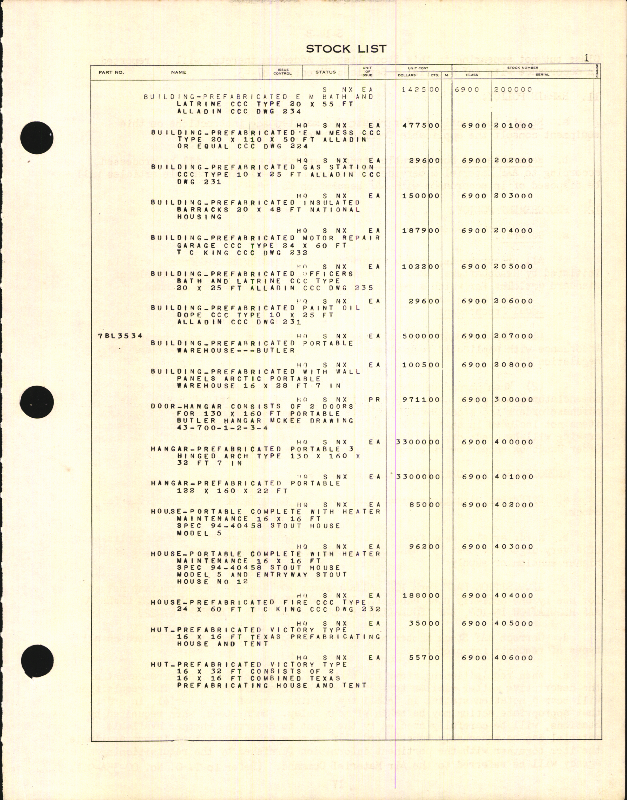 Sample page 7 from AirCorps Library document: Stock List for Prefabricated Hangars and Buildings