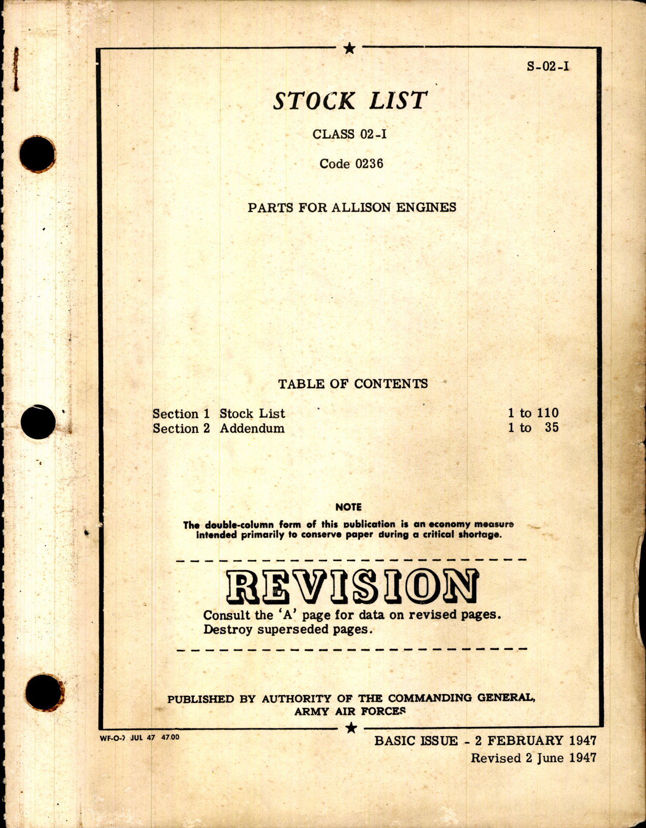 Sample page 1 from AirCorps Library document: Stock List - Parts For Allison Engines