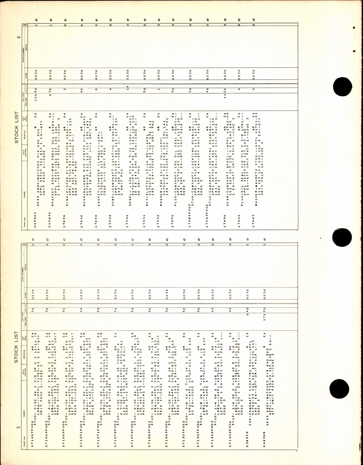 Sample page 6 from AirCorps Library document: Stock List - Parts For Allison Engines