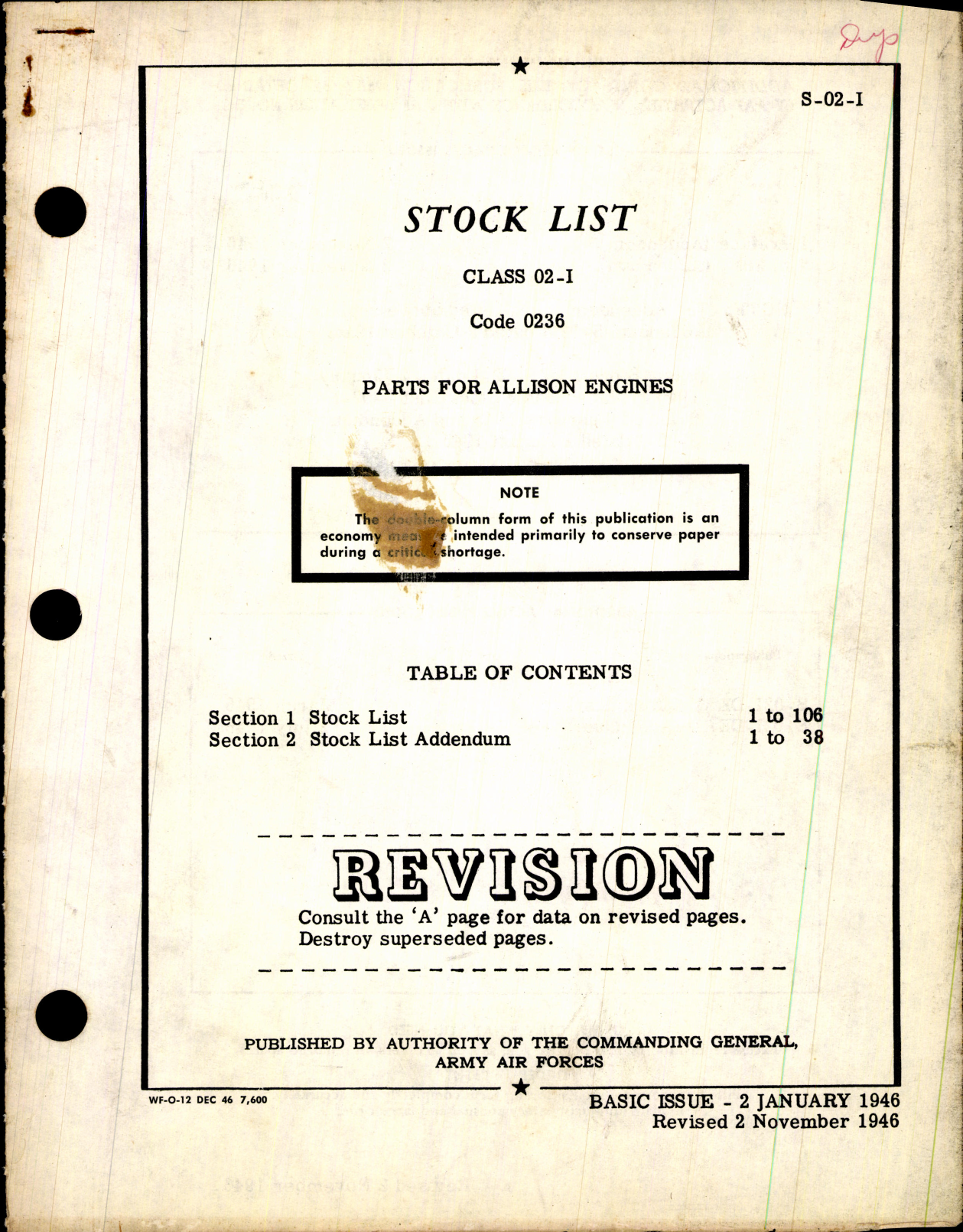 Sample page 1 from AirCorps Library document: Stock List - Parts For Allison Engines