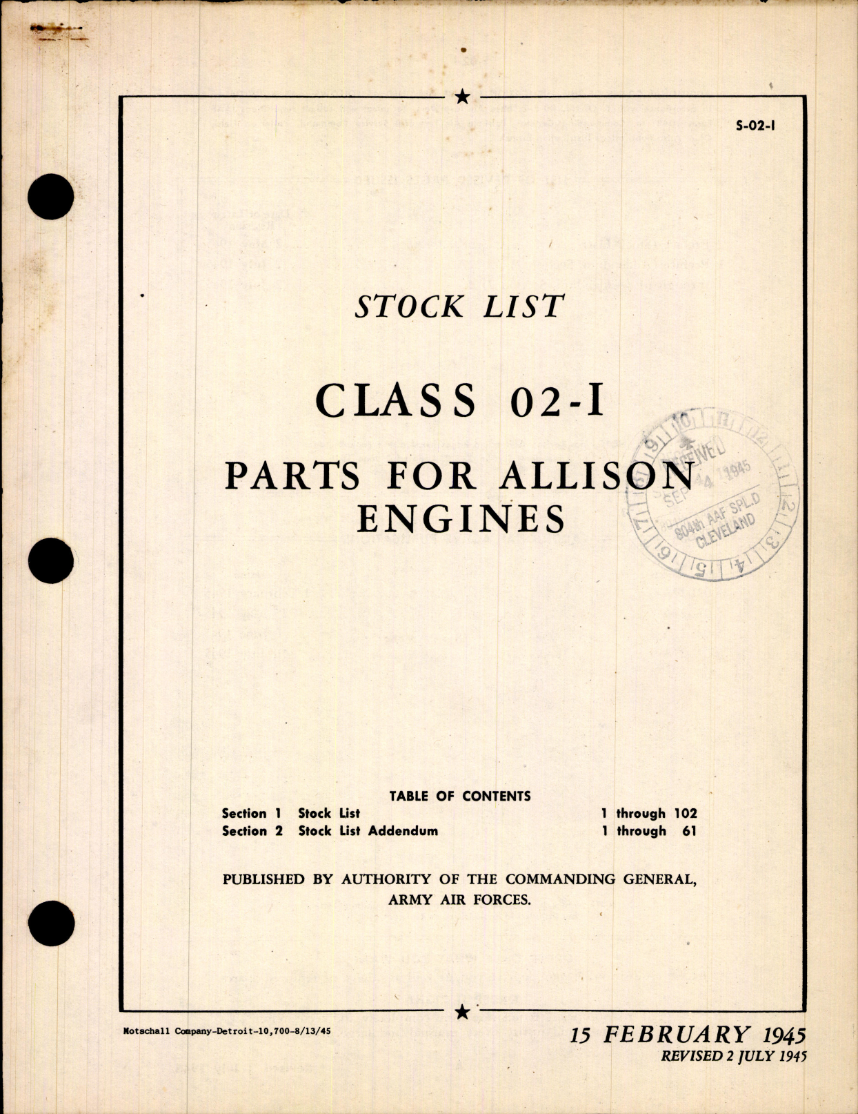 Sample page 1 from AirCorps Library document: Stock List - Parts For Allison Engines